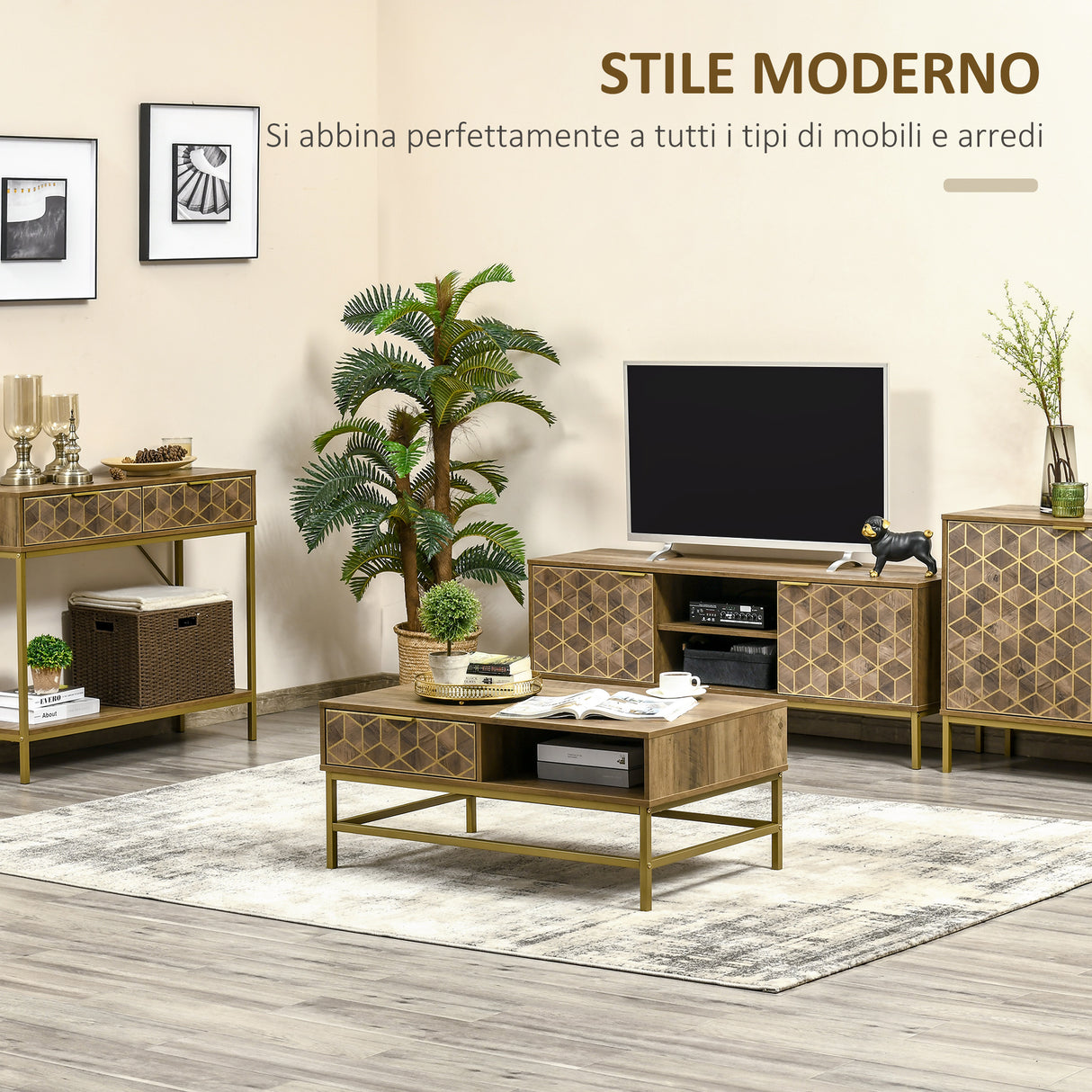 easycomfort easycomfort tavolino da salotto rettangolare con cassetto e 2 ripiani aperti 100x59x42 8cm