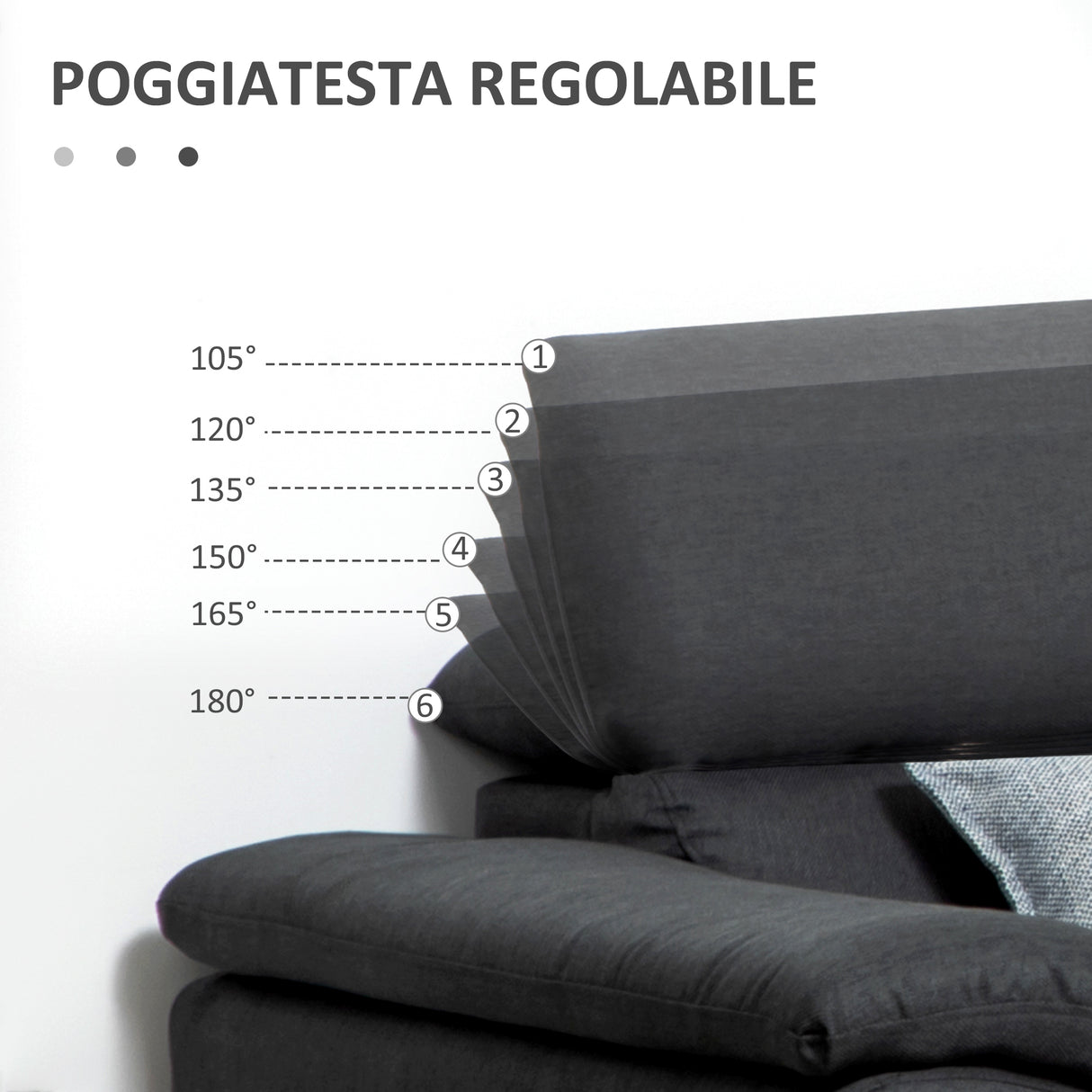 easycomfort easycomfort divano angolare 3 posti in tessuto con poggiatesta regolabili 249 5x162 5x95cm grigio scuro