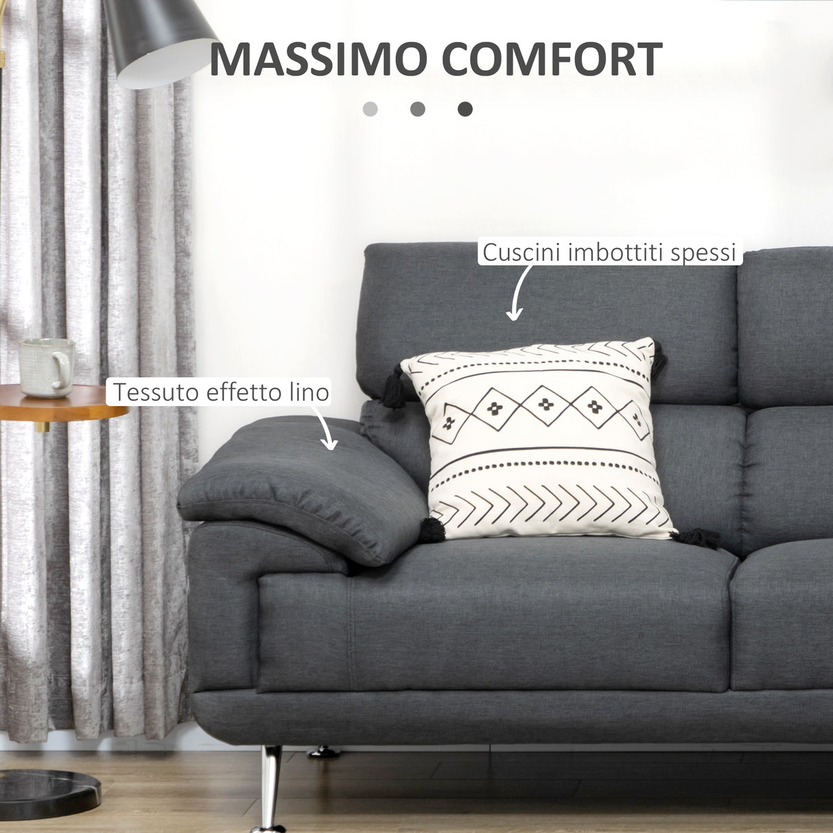 easycomfort easycomfort divano angolare 3 posti in tessuto con poggiatesta regolabili 249 5x162 5x95cm grigio scuro