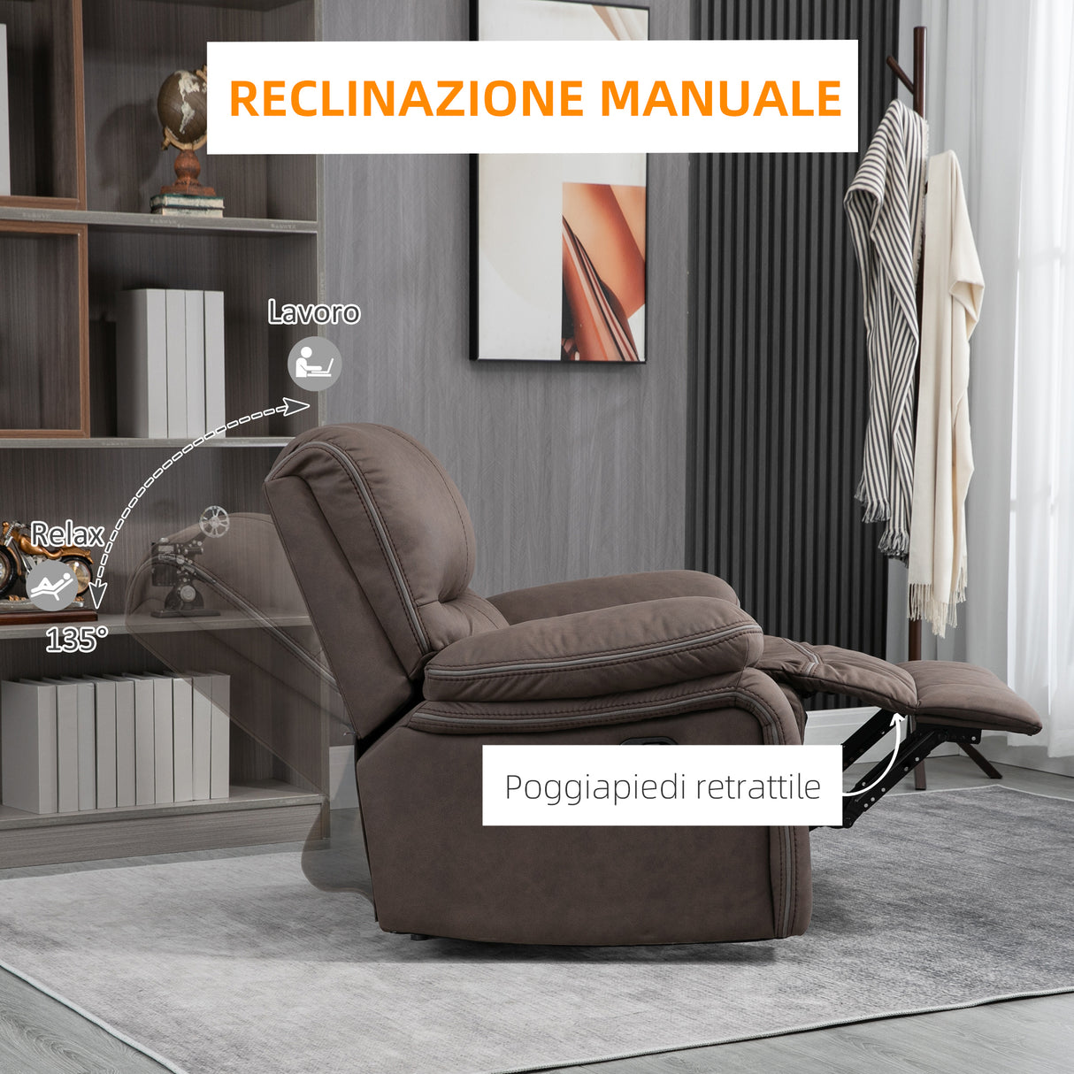 easycomfort easycomfort poltrona relax con reclinazione manuale e poggiapiedi 97x99x96cm marrone