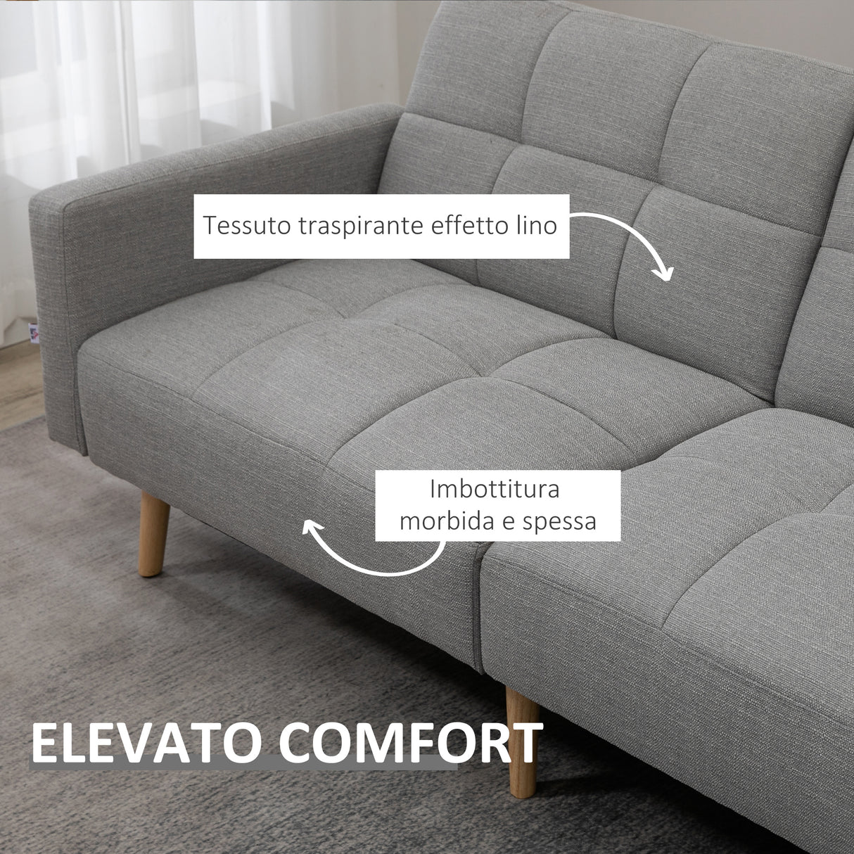 easycomfort easycomfort divano letto matrimoniale con tessuto traspirante effetto lino e schienale regolabile 205x88x80 cm grigio