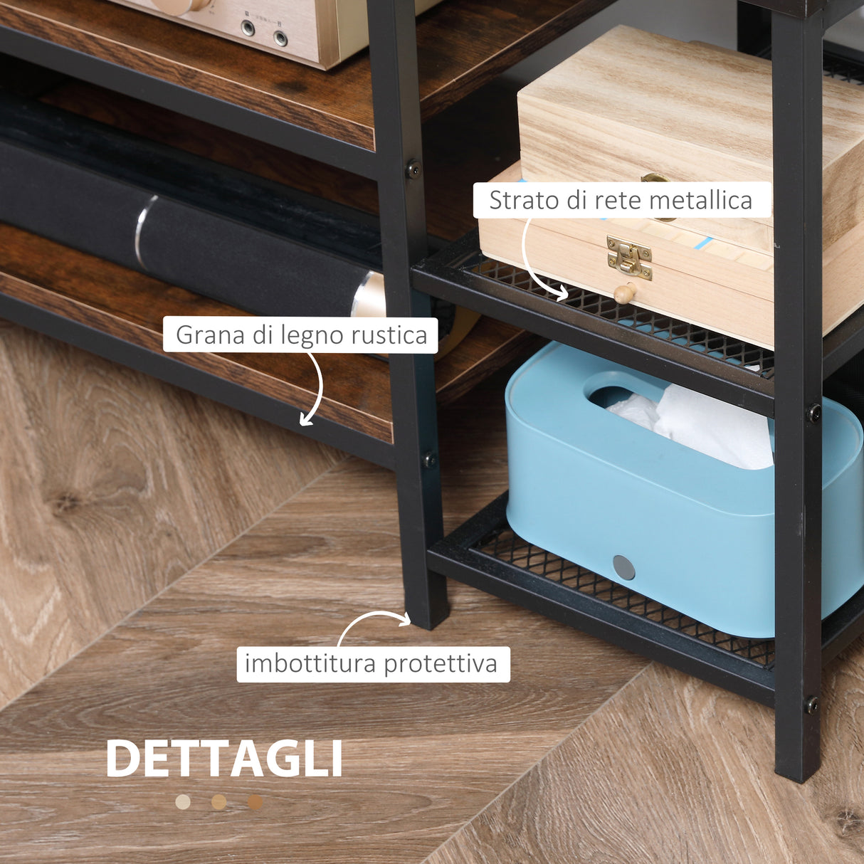 easycomfort easycomfort mobile tv moderno per tv fino a 65 con 6 ripiani aperti in acciaio e truciolato 140x40x50 cm marrone e nero