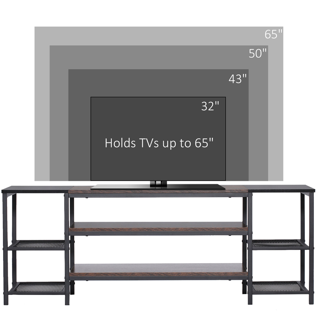 easycomfort easycomfort mobile tv moderno per tv fino a 65 con 6 ripiani aperti in acciaio e truciolato 140x40x50 cm marrone e nero