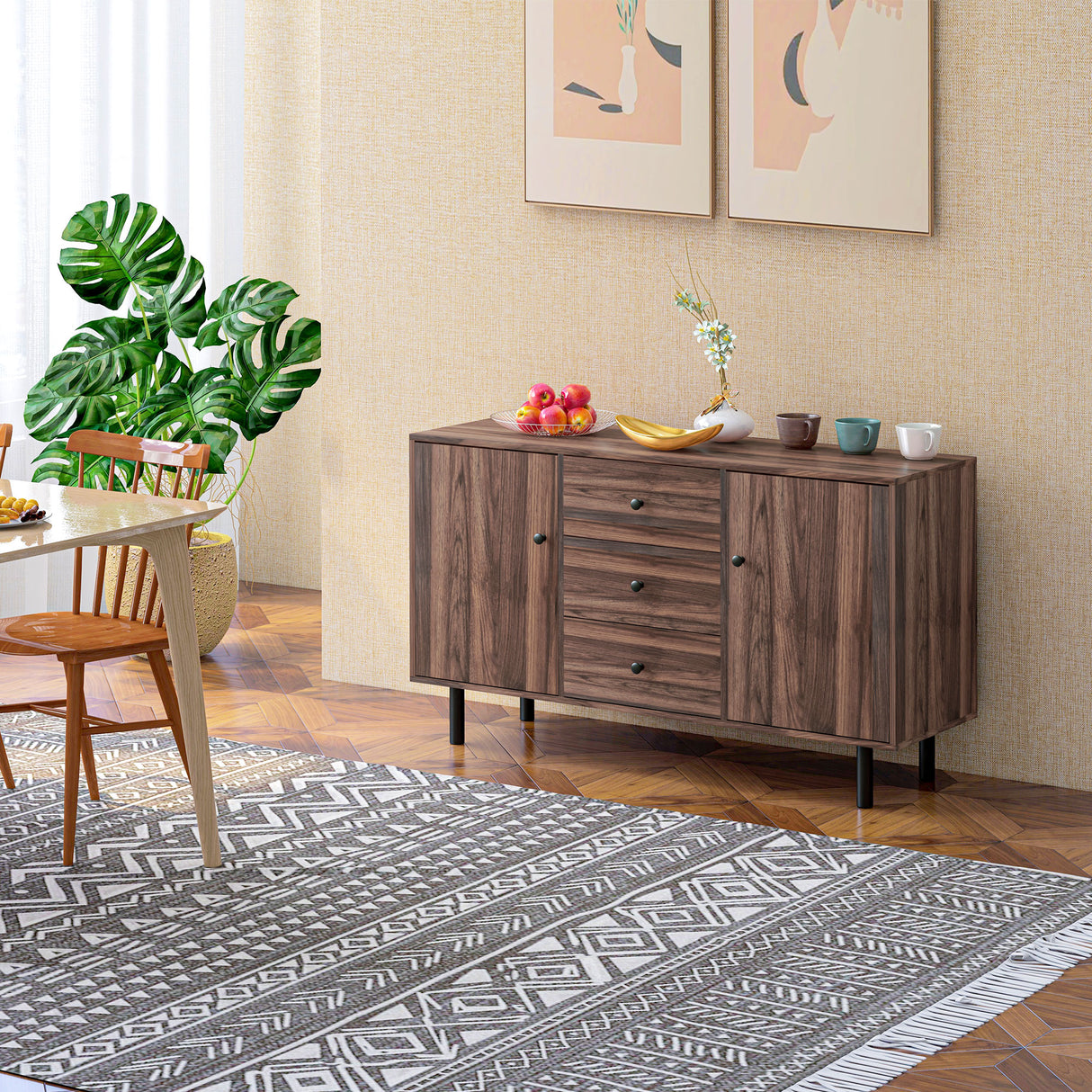 easycomfort easycomfort credenza moderna in legno e truciolato con 2 armadietti e 3 cassetti 127x40x76 cm marrone e nero