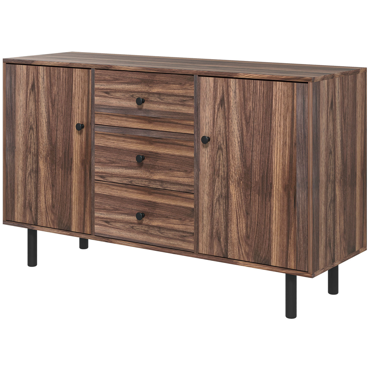easycomfort easycomfort credenza moderna in legno e truciolato con 2 armadietti e 3 cassetti 127x40x76 cm marrone e nero