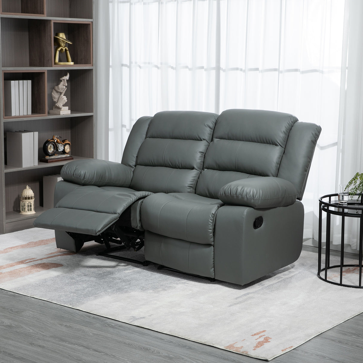 easycomfort easycomfort divano 2 posti reclinabile e imbottito con schienale diviso e poggiapiedi 168x98x102 cm grigio