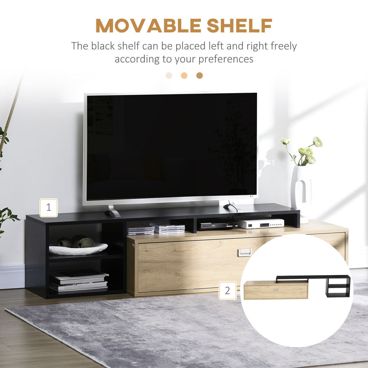 easycomfort easycomfort mobile tv 32 65 con ripiano rimovibile e armadietto con anta ribaltabile in mdf 163x40x38 cm color legno e nero