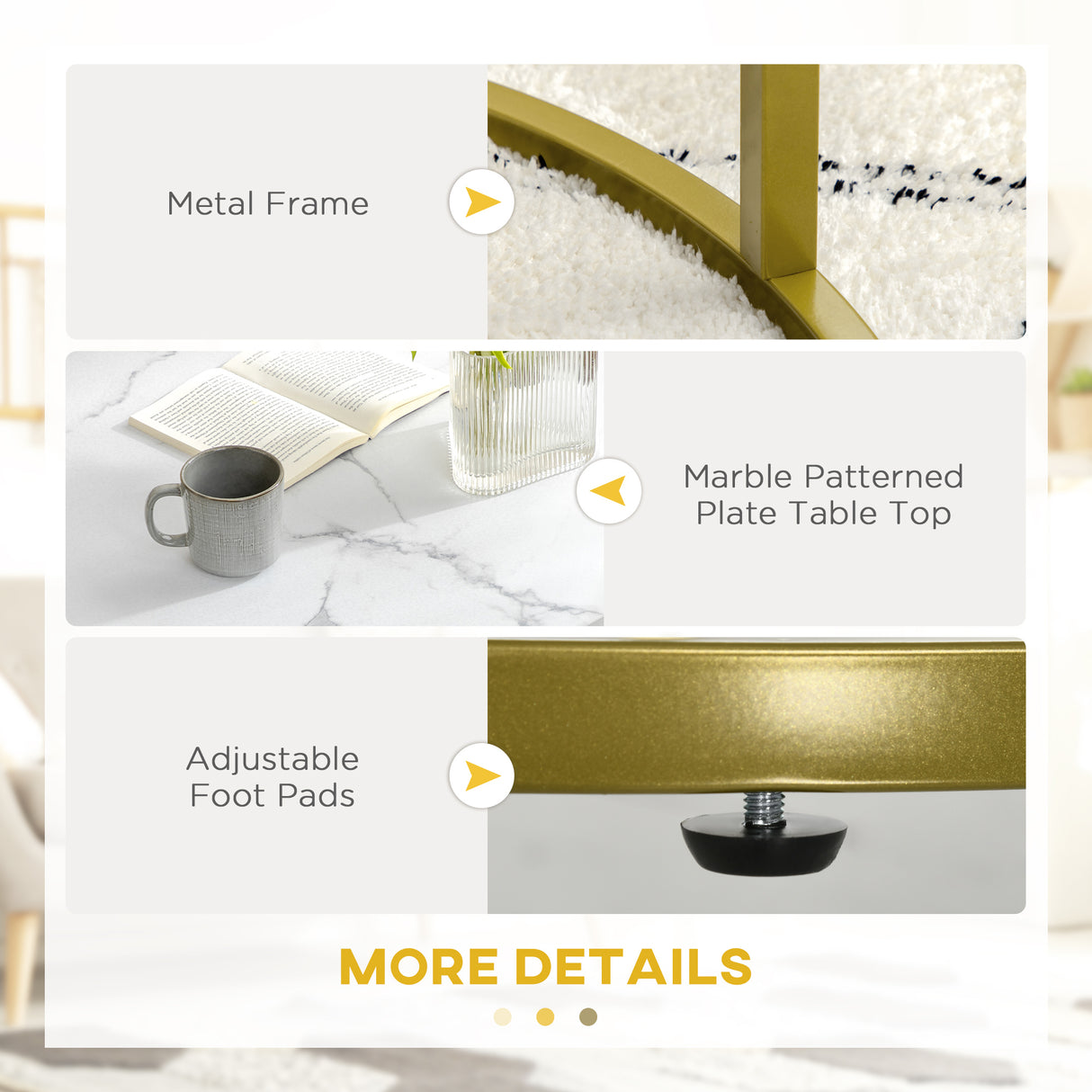 easycomfort easycomfort set 2 tavolini da salotto rotondi e impilabili in acciaio e truciolato 74x46 3 cm e 59x38 5 cm bianco e oro