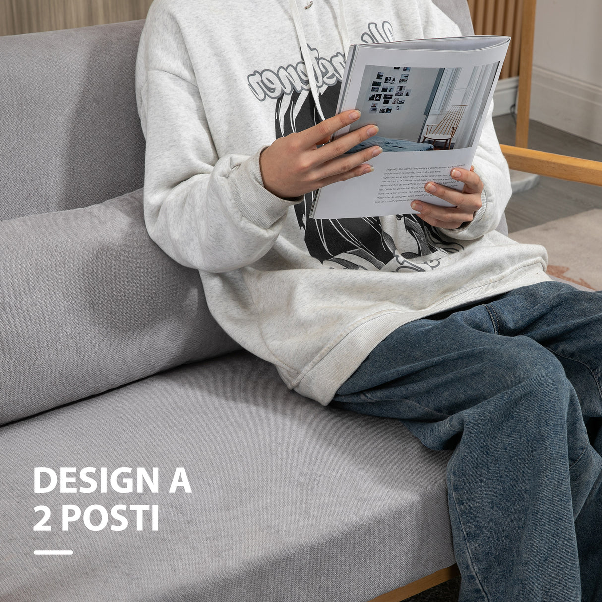 easycomfort easycomfort divano 2 posti moderno in legno con cuscini seduta imbottita e tessuto effetto velluto 122x71x76 cm grigio