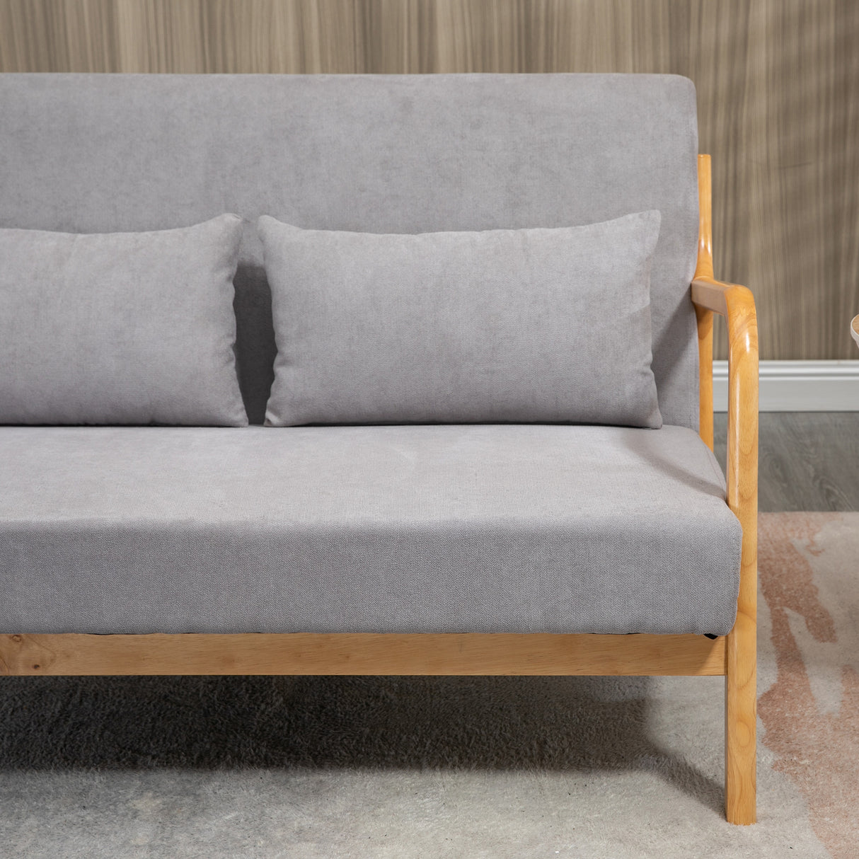 easycomfort easycomfort divano 2 posti moderno in legno con cuscini seduta imbottita e tessuto effetto velluto 122x71x76 cm grigio