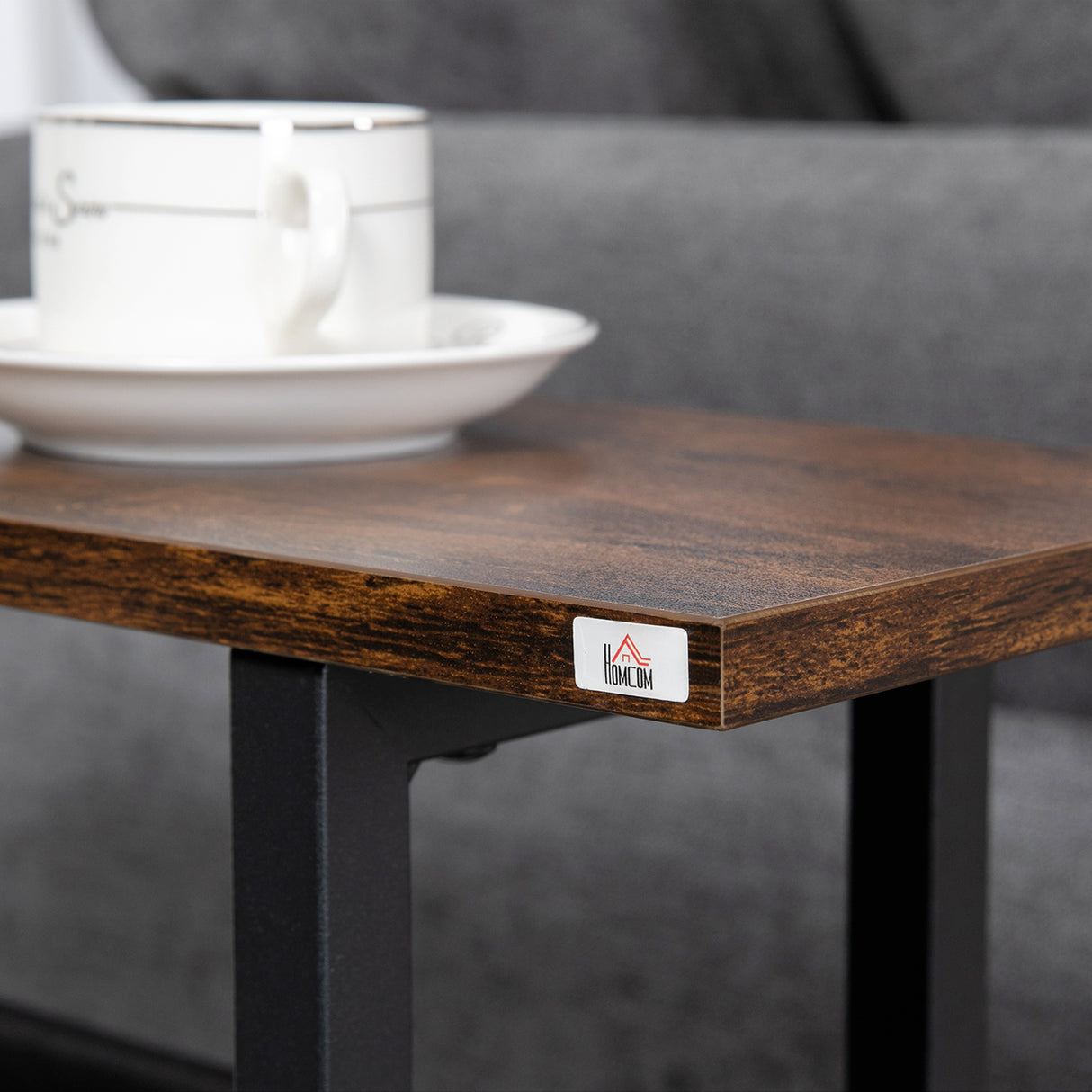 easycomfort easycomfort tavolino da salotto in truciolato e acciaio con borsa portaoggetti in tessuto oxford 49x19x55 cm marrone e nero