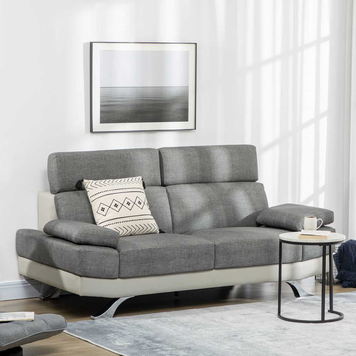 easycomfort easycomfort divano 2 posti in finta pelle pu con poggiatesta regolabile su 5 livelli 189x96 5x84cm grigio