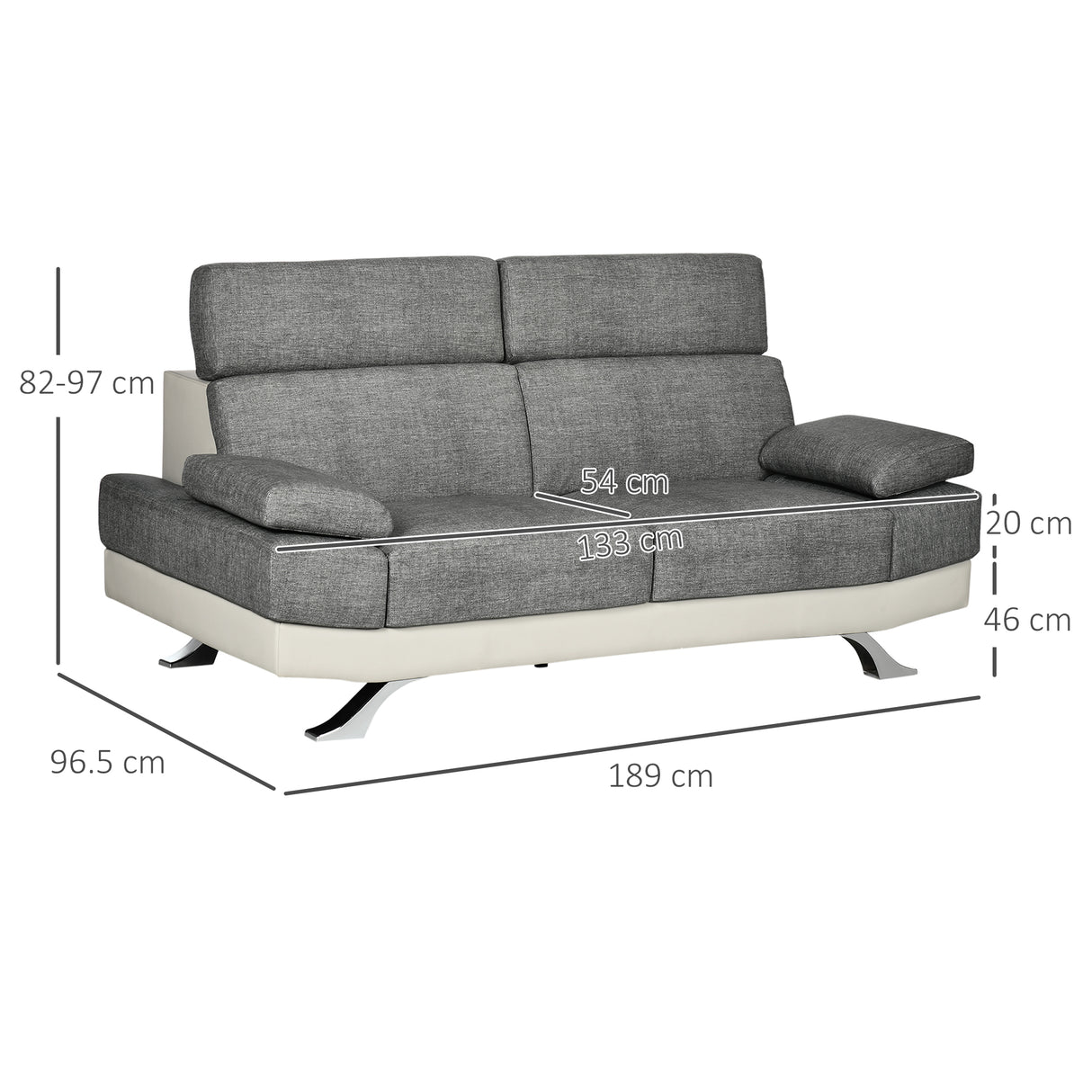 easycomfort easycomfort divano 2 posti in finta pelle pu con poggiatesta regolabile su 5 livelli 189x96 5x84cm grigio