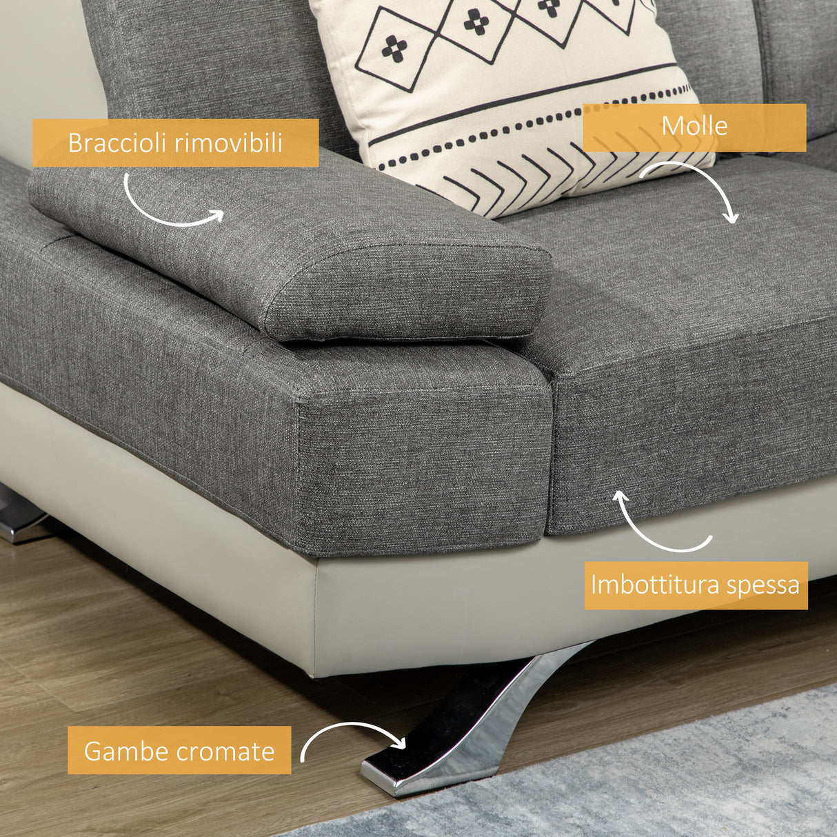 easycomfort easycomfort divano 2 posti in finta pelle pu con poggiatesta regolabile su 5 livelli 189x96 5x84cm grigio