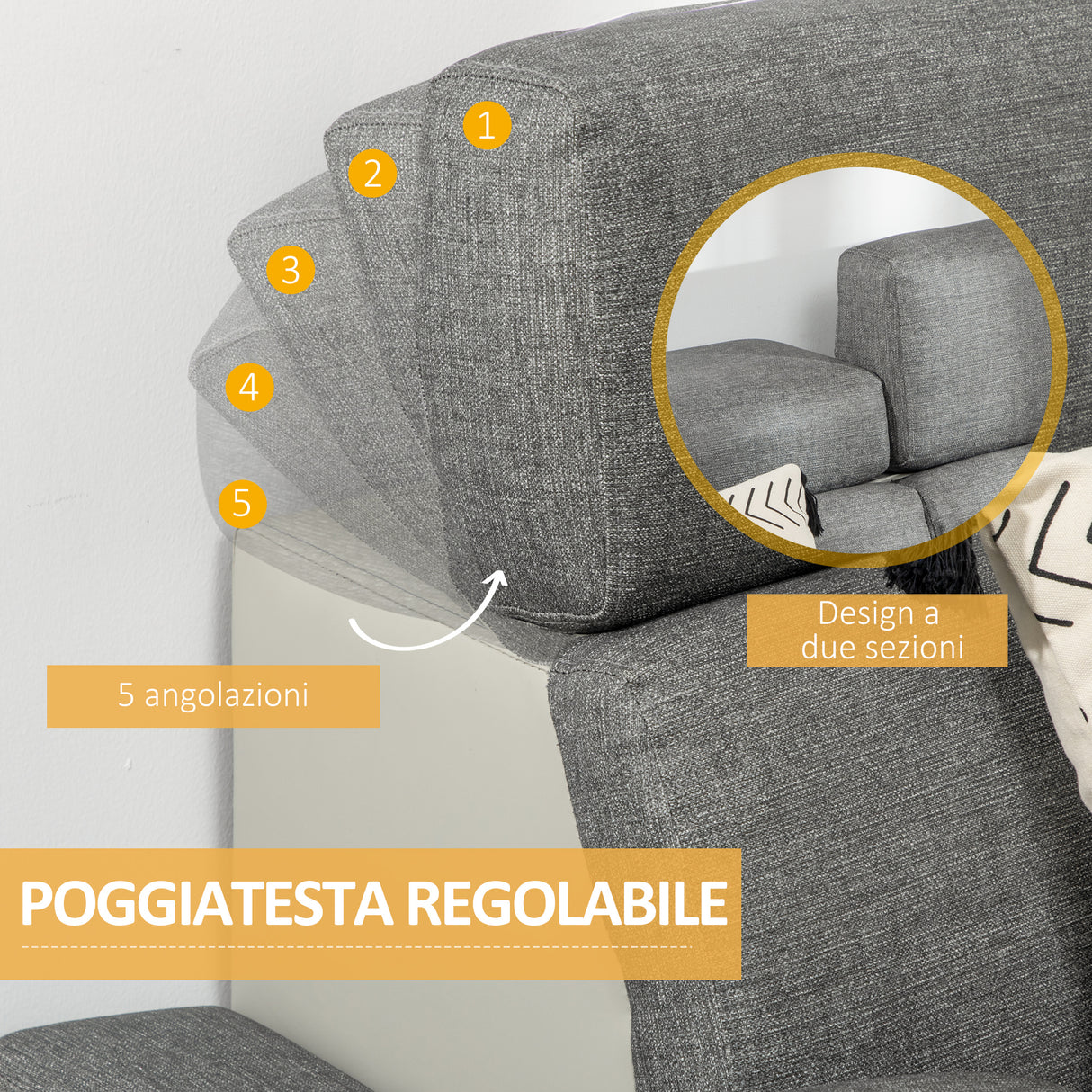 easycomfort easycomfort divano 2 posti in finta pelle pu con poggiatesta regolabile su 5 livelli 189x96 5x84cm grigio