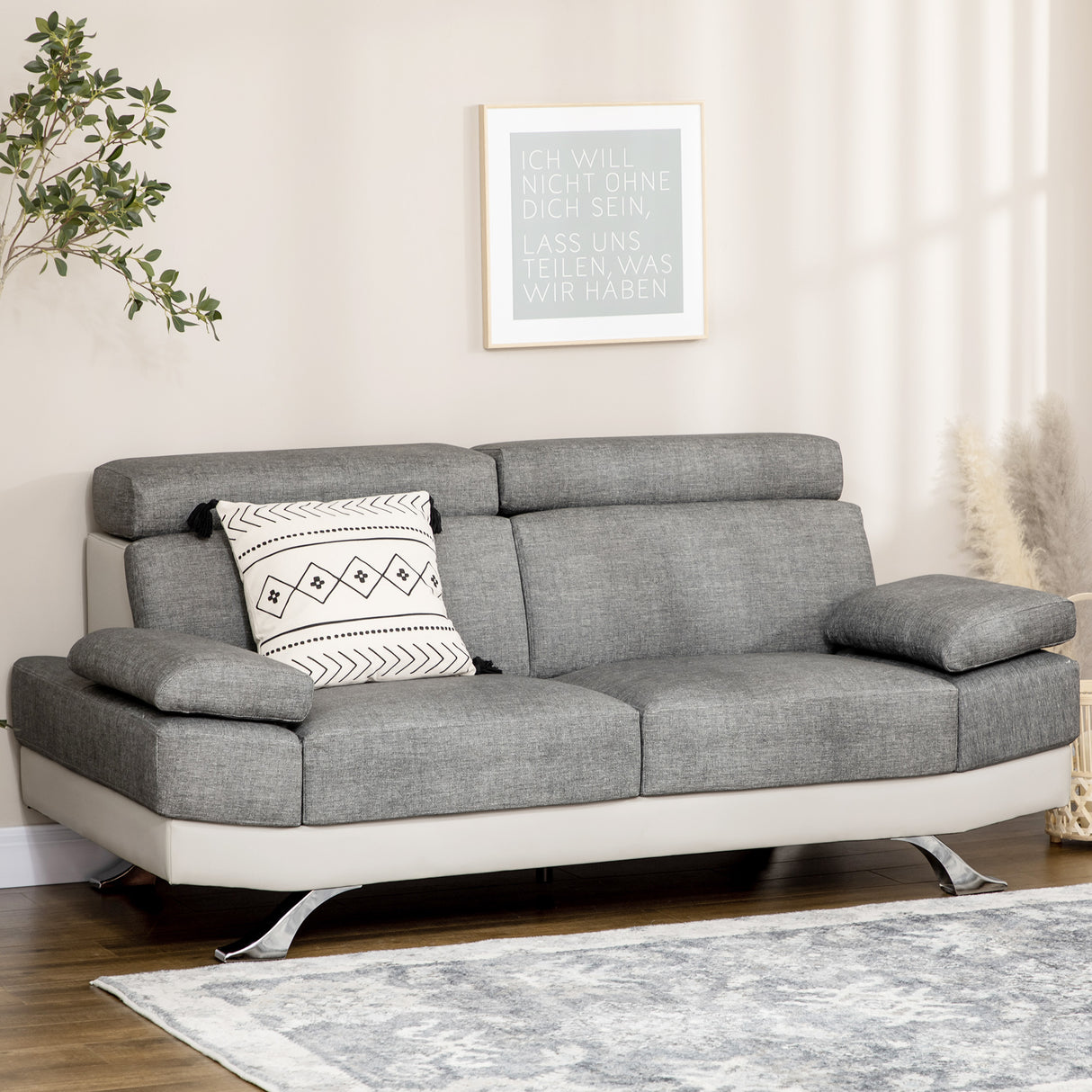 easycomfort easycomfort divano 2 posti in finta pelle pu con poggiatesta regolabile su 5 livelli 189x96 5x84cm grigio