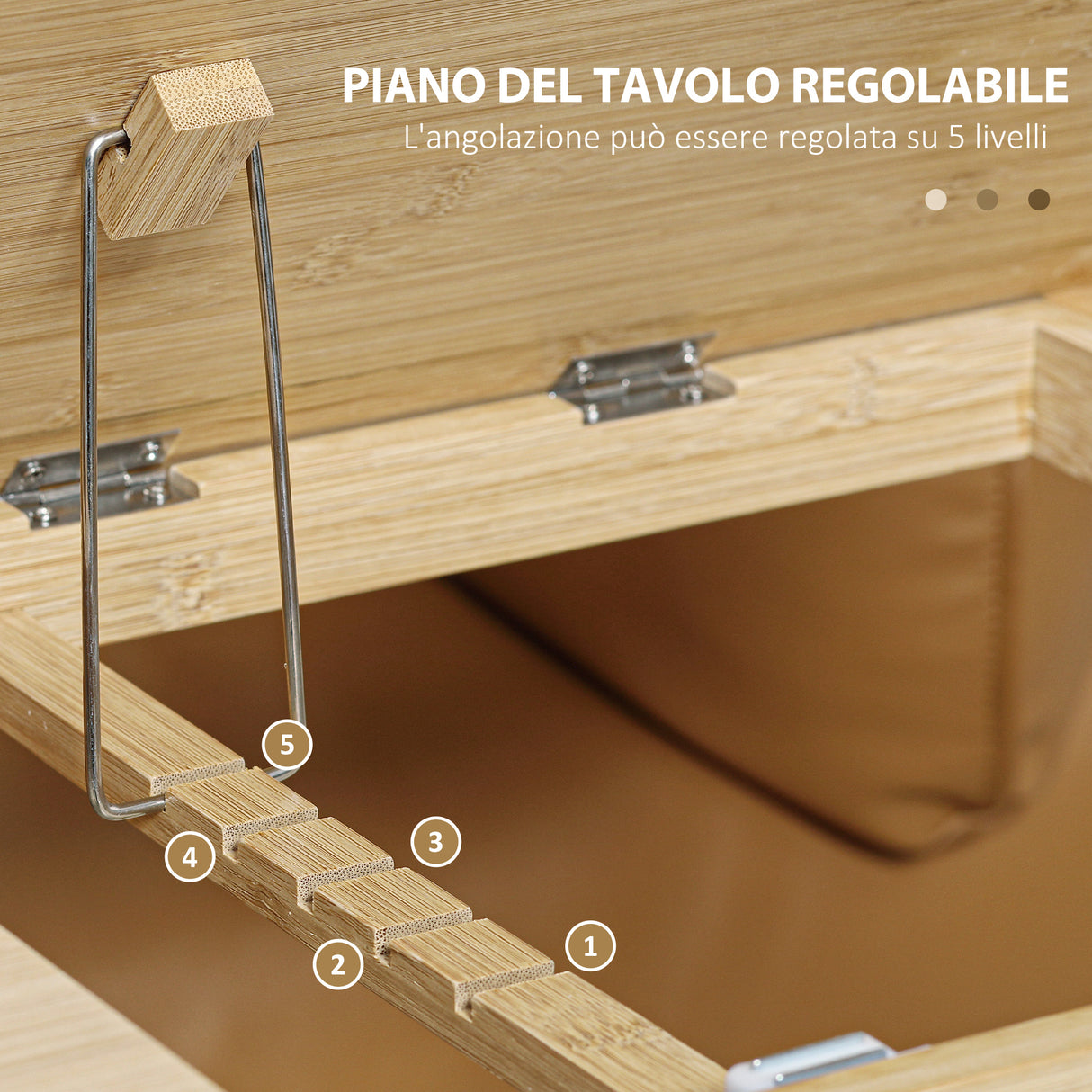 easycomfort easycomfort tavolino da divano a forma di c in legno di bambu con piano inclinabile su 5 livelli 60x33x67cm