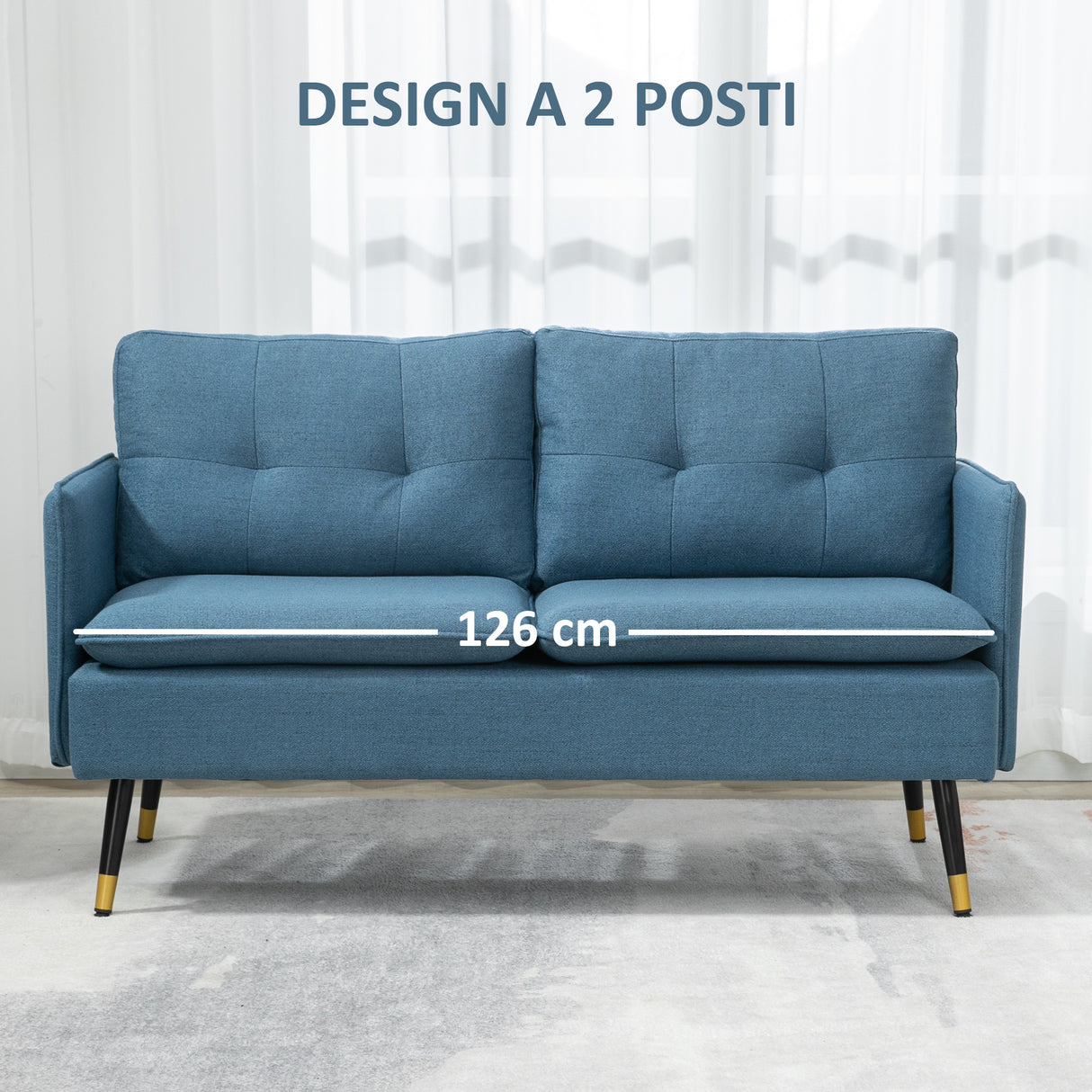 easycomfort easycomfort divano 2 posti in tessuto con cuscini imbottiti e gambe in acciaio 139x68x80cm blu scuro
