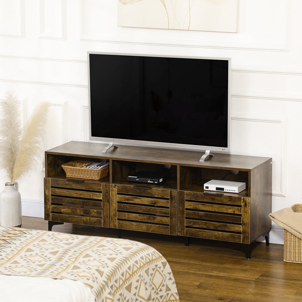 easycomfort easycomfort mobile tv 65 max con 3 cassetti 2 armadietti e foro passacavi in truciolato 140 4x36x55 cm marrone