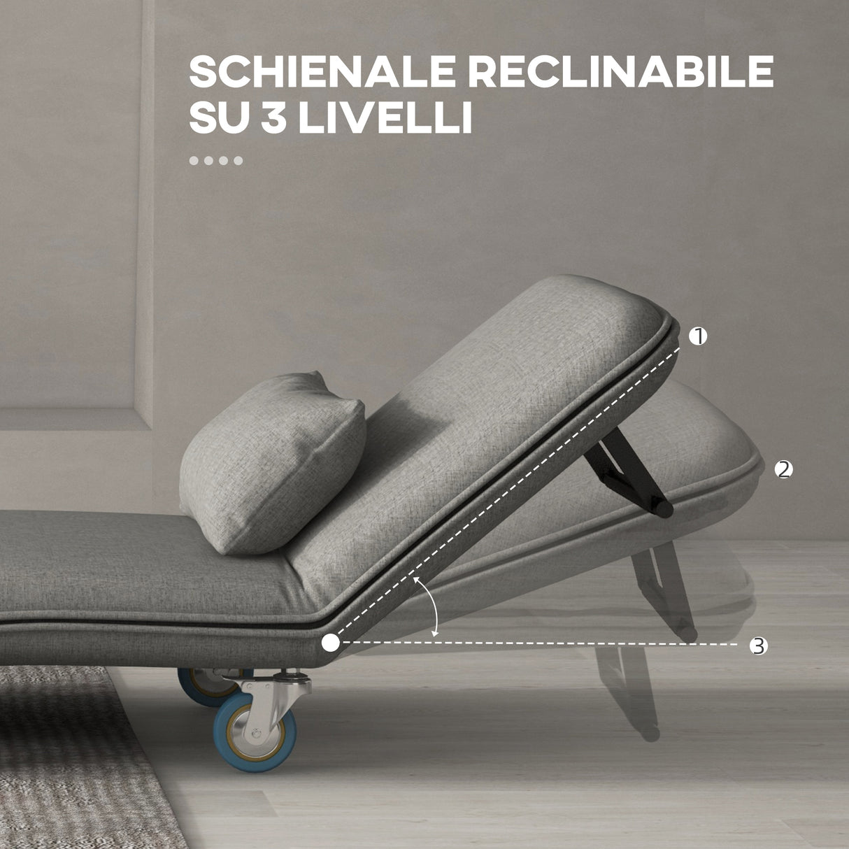 easycomfort easycomfort poltrona letto singolo e chaise longue in tessuto con schienale regolabile a 3 livelli grigio
