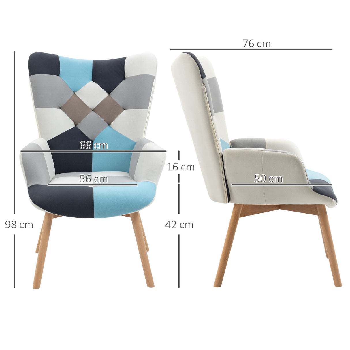 easycomfort easycomfort poltroncina da camera in velluto trapuntato e gambe in legno 66x76x98cm multicolore