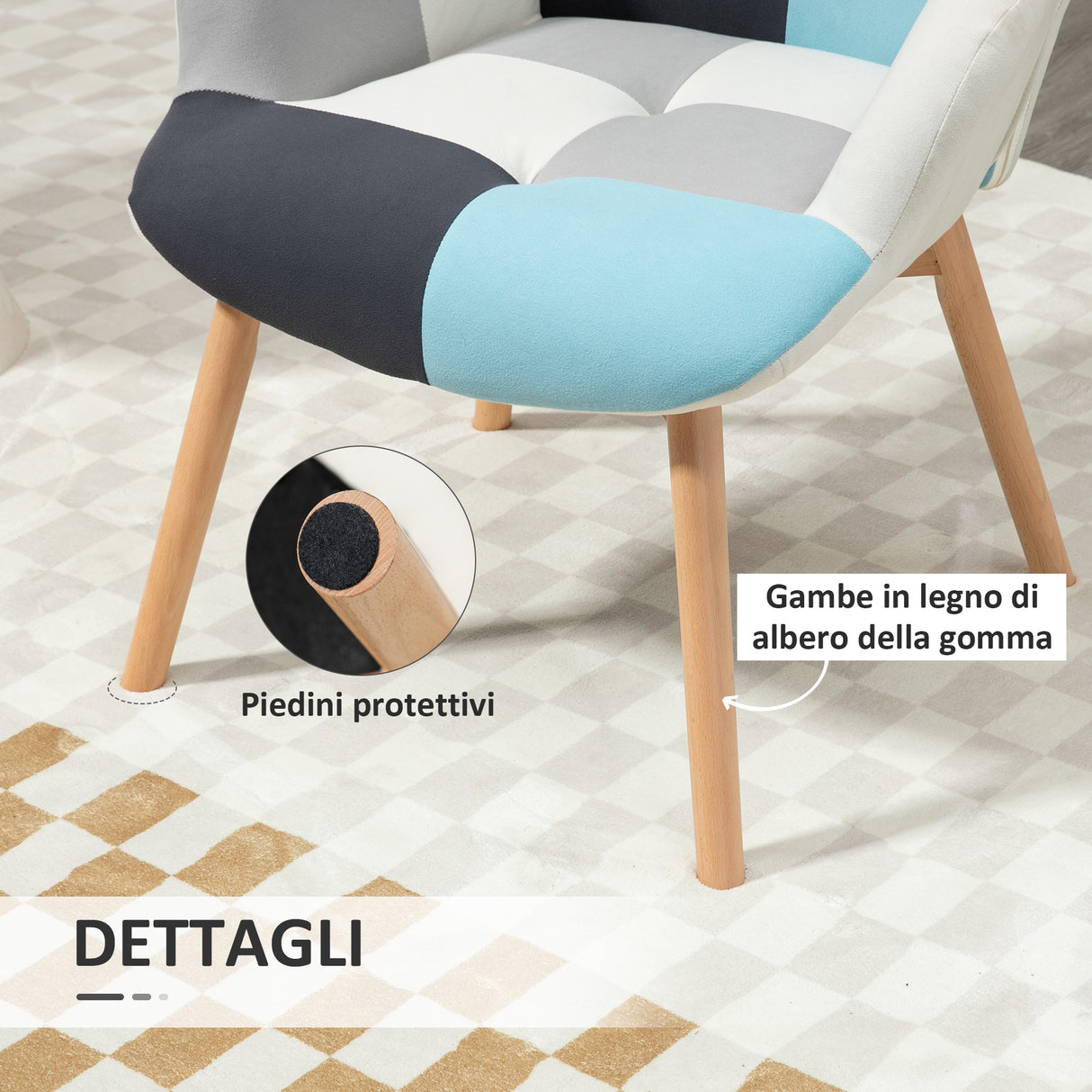 easycomfort easycomfort poltroncina da camera in velluto trapuntato e gambe in legno 66x76x98cm multicolore