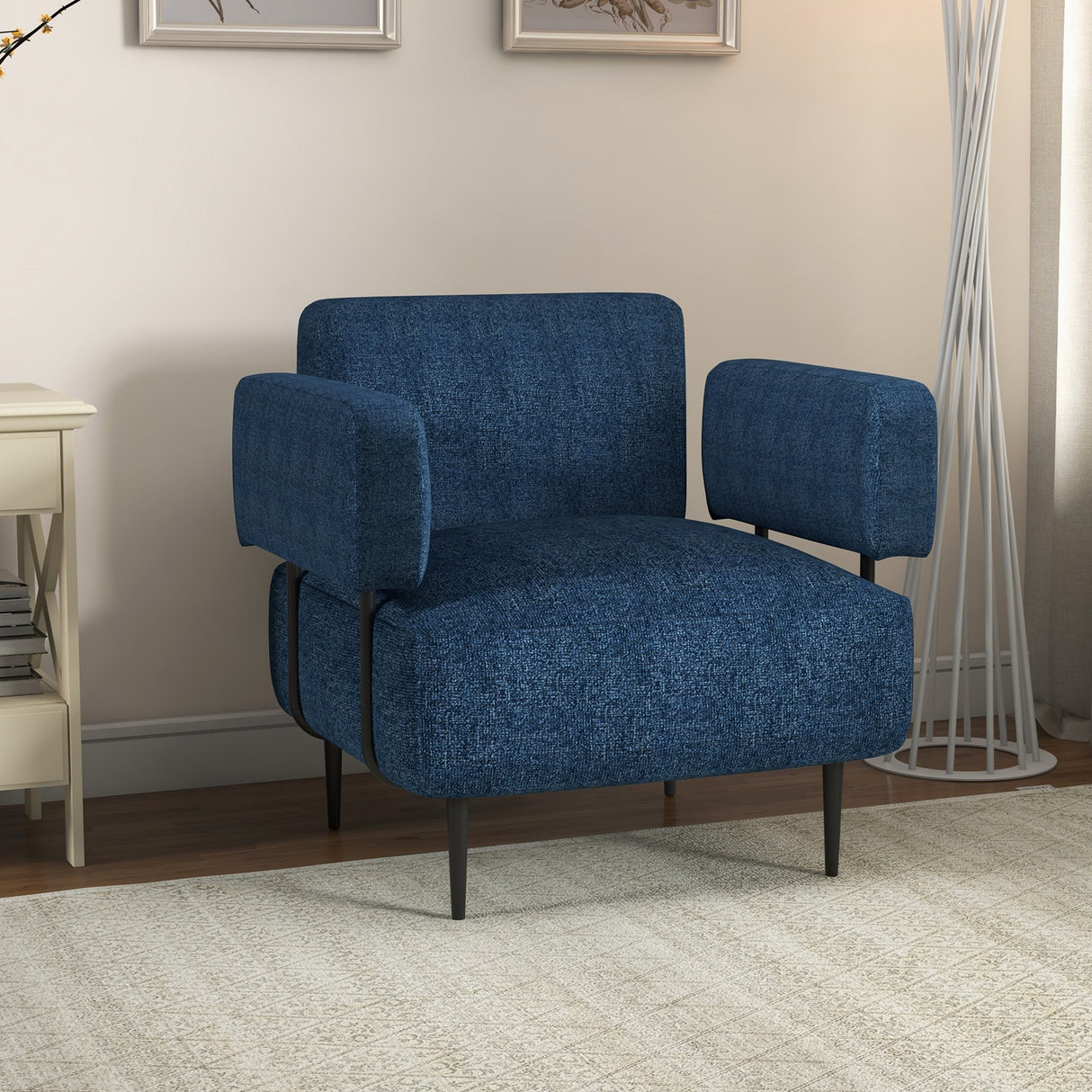 easycomfort easycomfort poltrona moderna per casa e ufficio in tessuto effetto lino con imbottitura 89x72 5x76 cm blu scuro