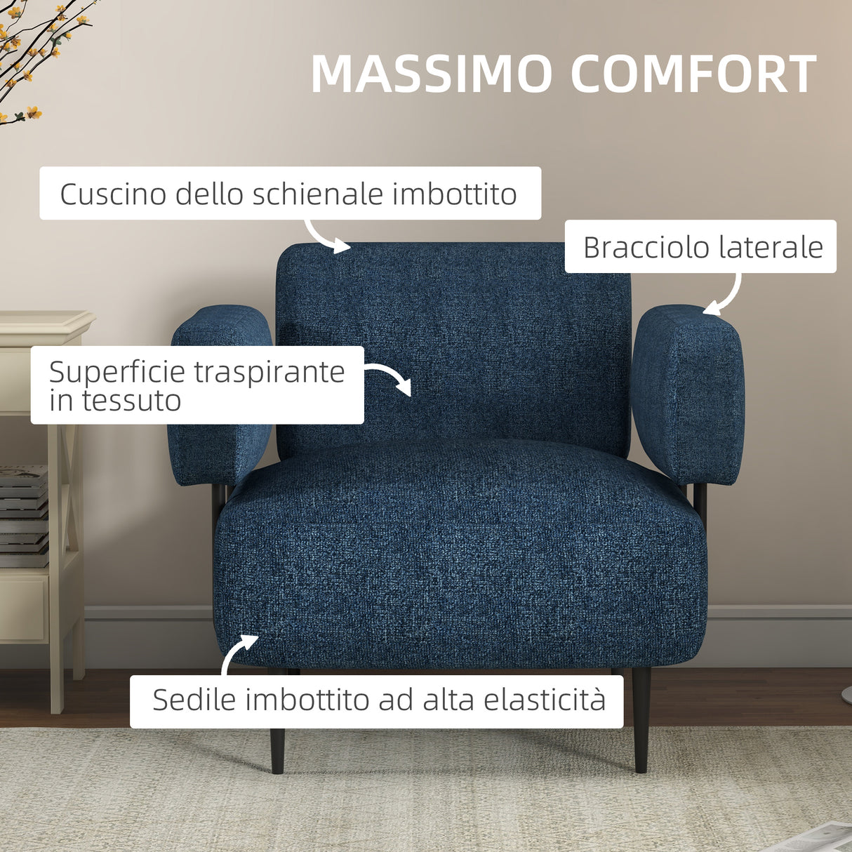 easycomfort easycomfort poltrona moderna per casa e ufficio in tessuto effetto lino con imbottitura 89x72 5x76 cm blu scuro