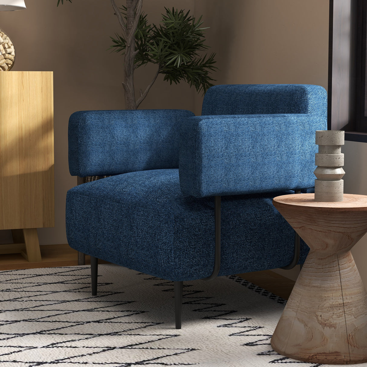 easycomfort easycomfort poltrona moderna per casa e ufficio in tessuto effetto lino con imbottitura 89x72 5x76 cm blu scuro