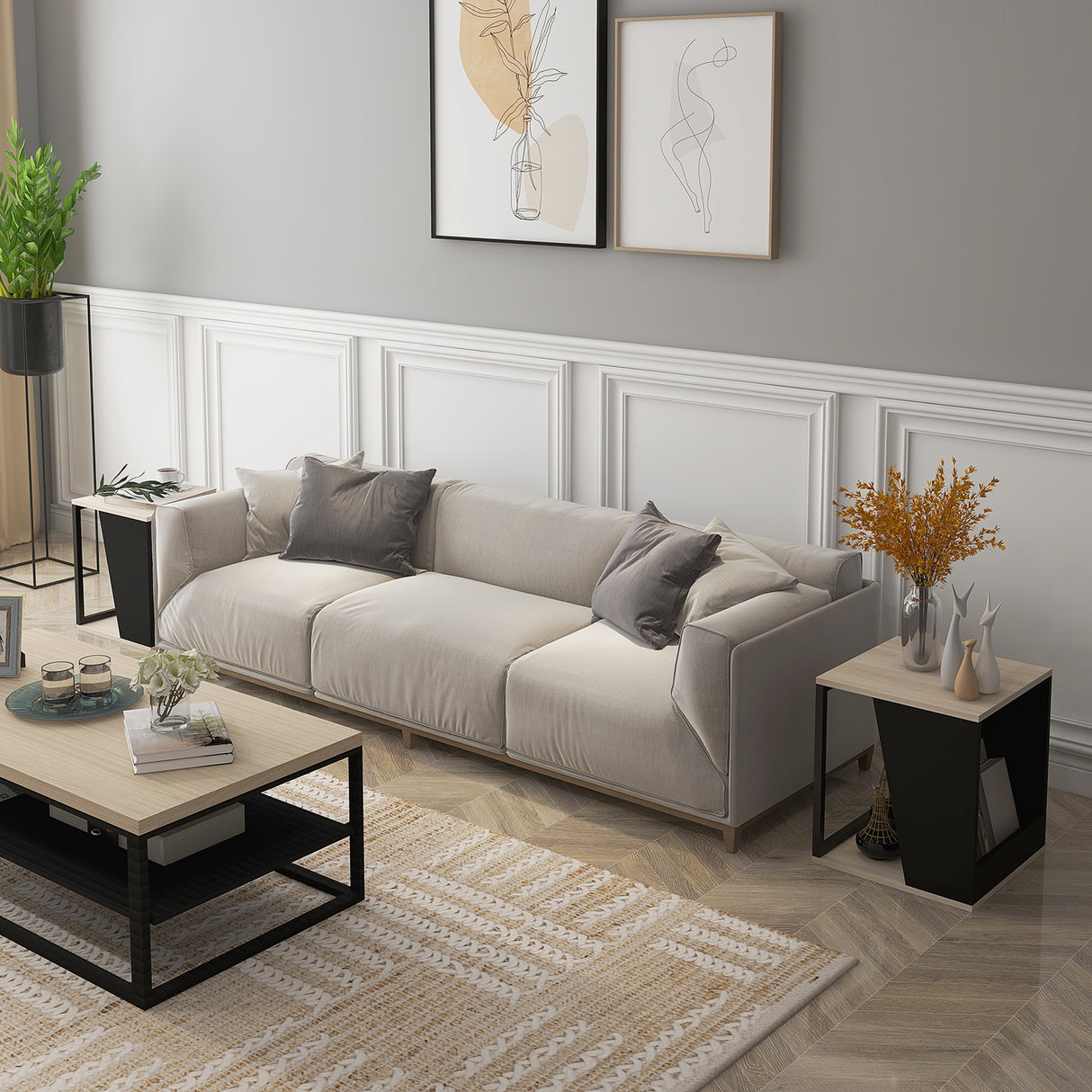 easycomfort easycomfort set da 2 tavolini da caffe con vano porta oggetti in truciolato e acciaio 40x40x45cm nero e quercia