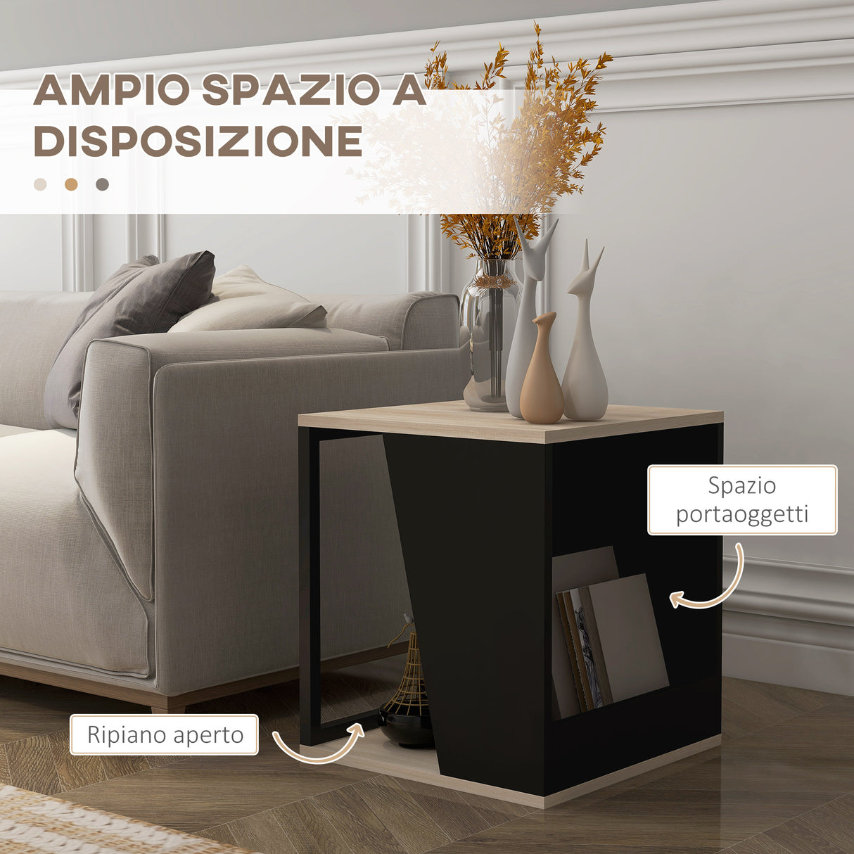 easycomfort easycomfort set da 2 tavolini da caffe con vano porta oggetti in truciolato e acciaio 40x40x45cm nero e quercia