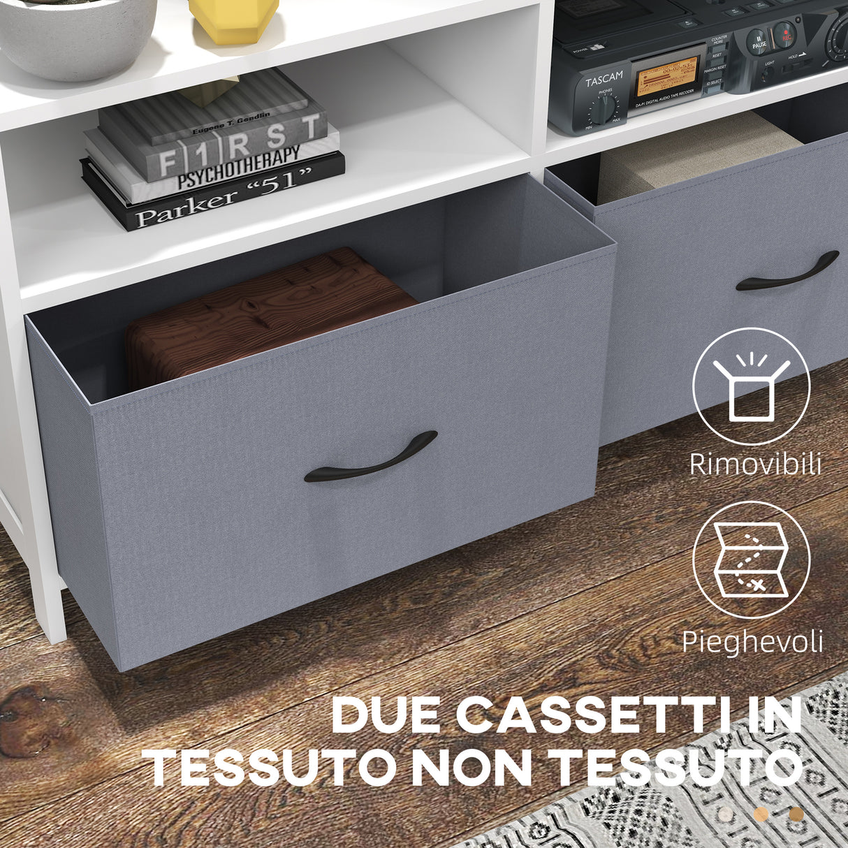 easycomfort easycomfort mobile tv 45 max in mdf e tessuto non tessuto con 2 cassetti e 2 ripiani 100x30x53 cm bianco e grigio