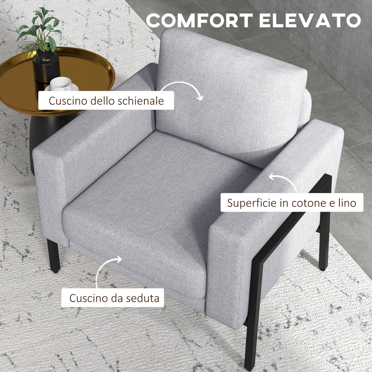 easycomfort easycomfort poltroncina imbottita per soggiorno e camera con cuscini per seduta e schienale 82x70x83 5 cm grigio