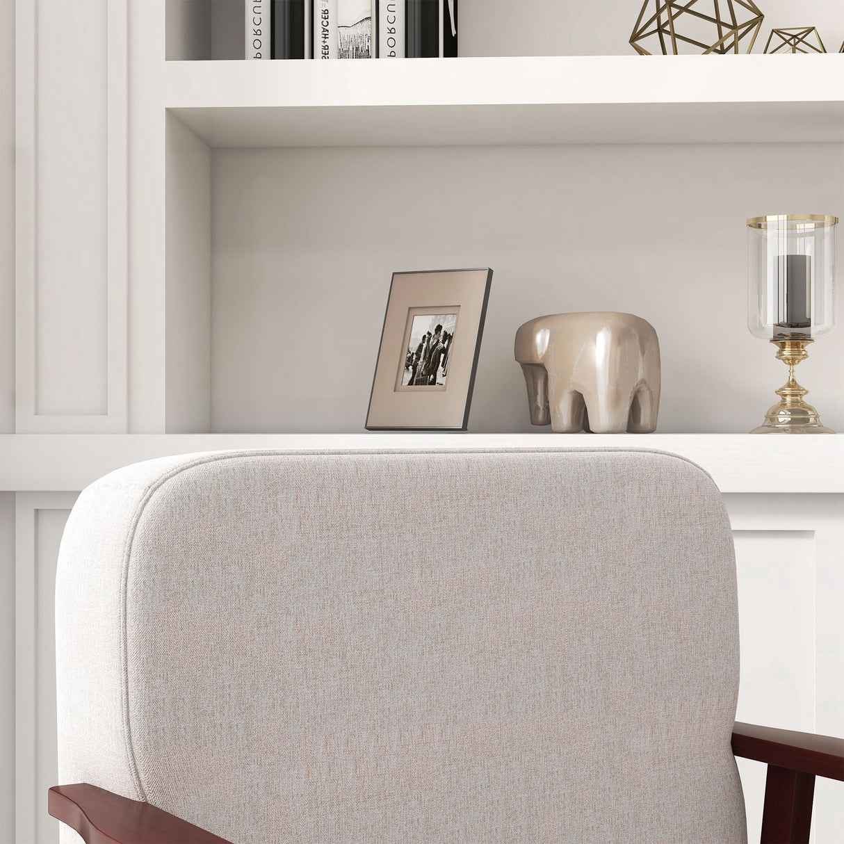 easycomfort easycomfort poltrona a dondolo in tessuto effetto lino e legno con braccioli e cuscini 66x78x76 cm beige e marrone