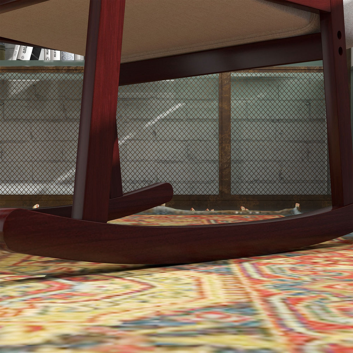 easycomfort easycomfort poltrona a dondolo in tessuto effetto lino e legno con braccioli e cuscini 66x78x76 cm beige e marrone