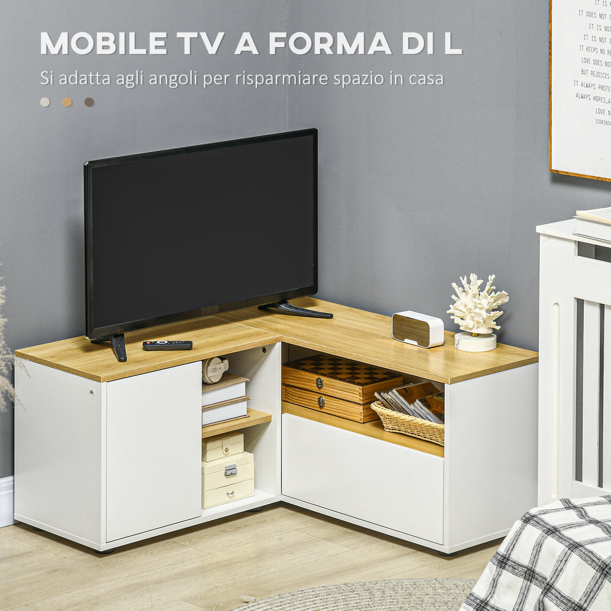 easycomfort easycomfort mobile tv a l per tv da 40 con 3 ripiani aperti e 2 armadietti in truciolato 90x90x45 cm