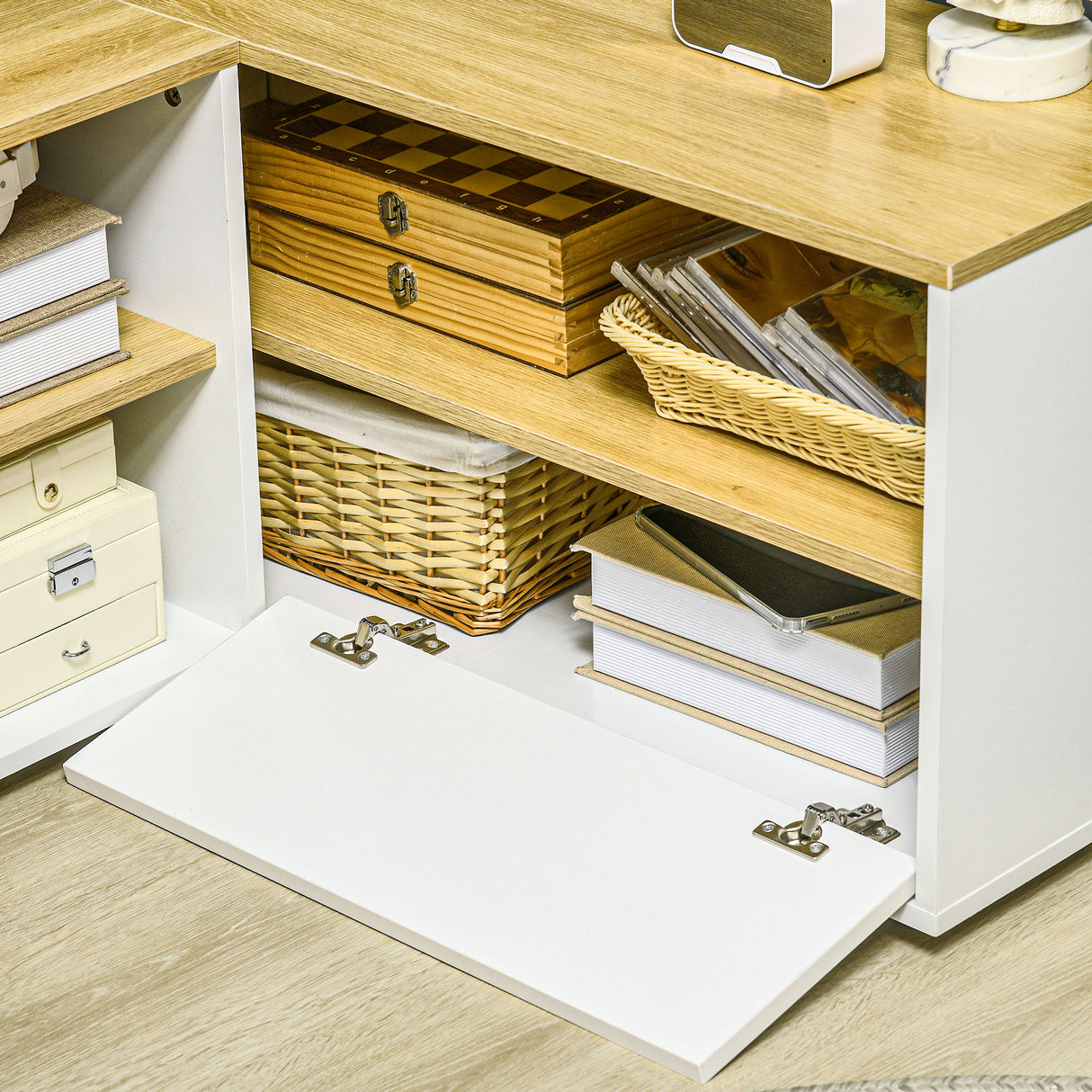 easycomfort easycomfort mobile tv a l per tv da 40 con 3 ripiani aperti e 2 armadietti in truciolato 90x90x45 cm