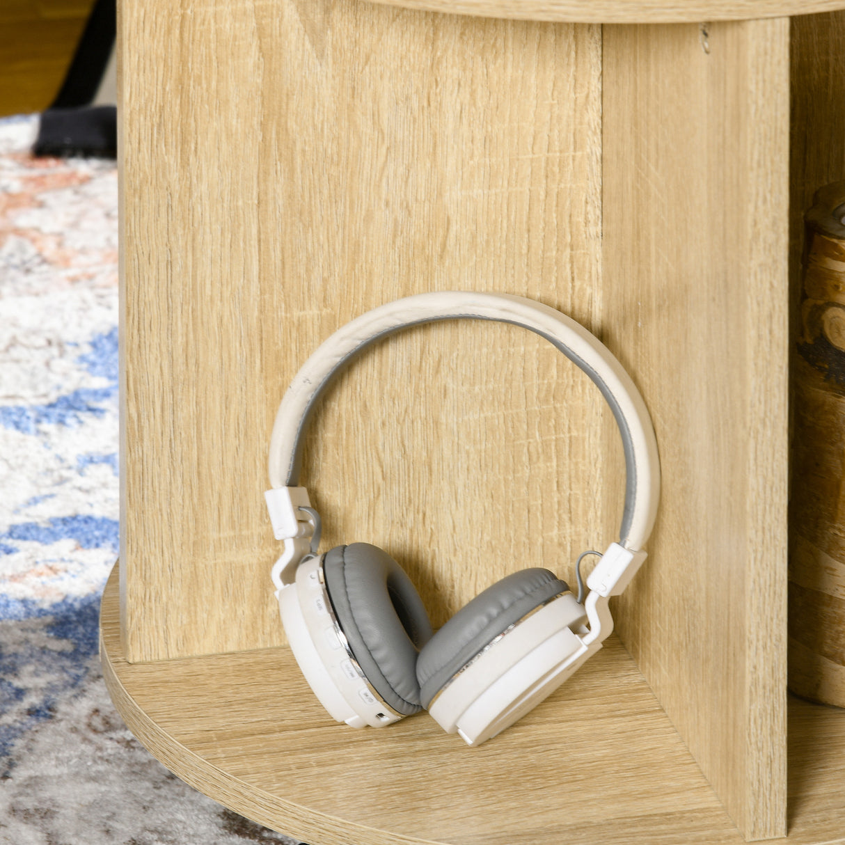 easycomfort easycomfort set 2 tavolini da salotto rotondi con design impilabile 4 ripiani inferiori e 4 ruote oro e rovere