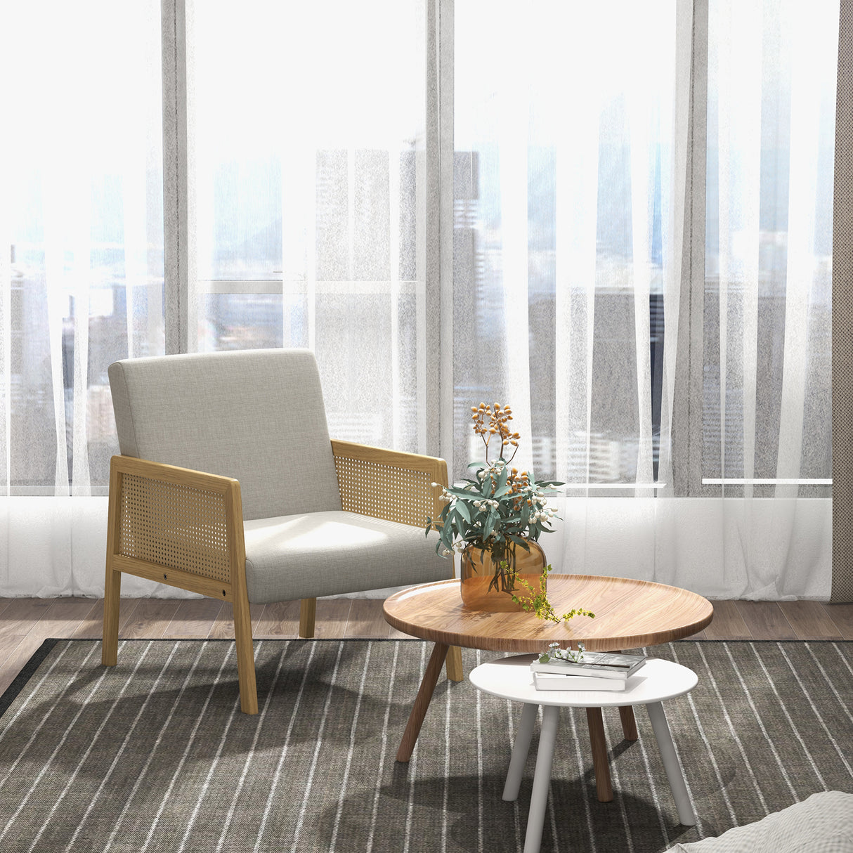 easycomfort easycomfort poltroncina stile boho da salotto e camera in poliestere con braccioli in legno 65 5x72x78 cm grigio