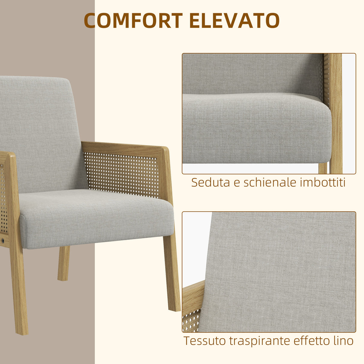 easycomfort easycomfort poltroncina stile boho da salotto e camera in poliestere con braccioli in legno 65 5x72x78 cm grigio