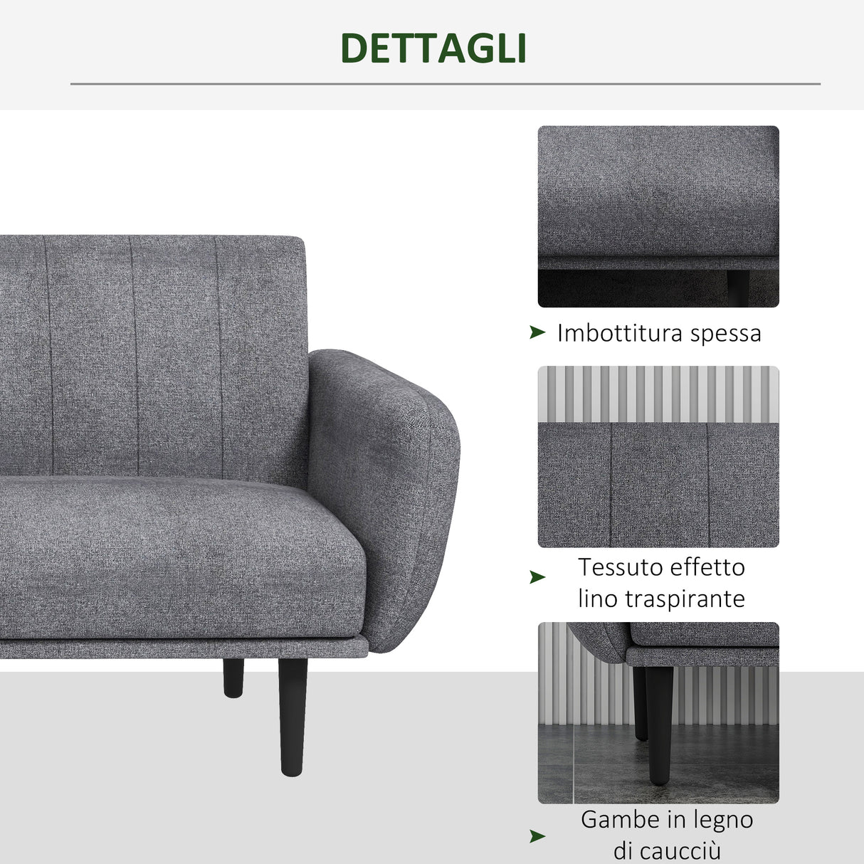easycomfort easycomfort divano letto 3 posti con schienale reclinabile a 3 livelli in tessuto 208x84x82cm grigio