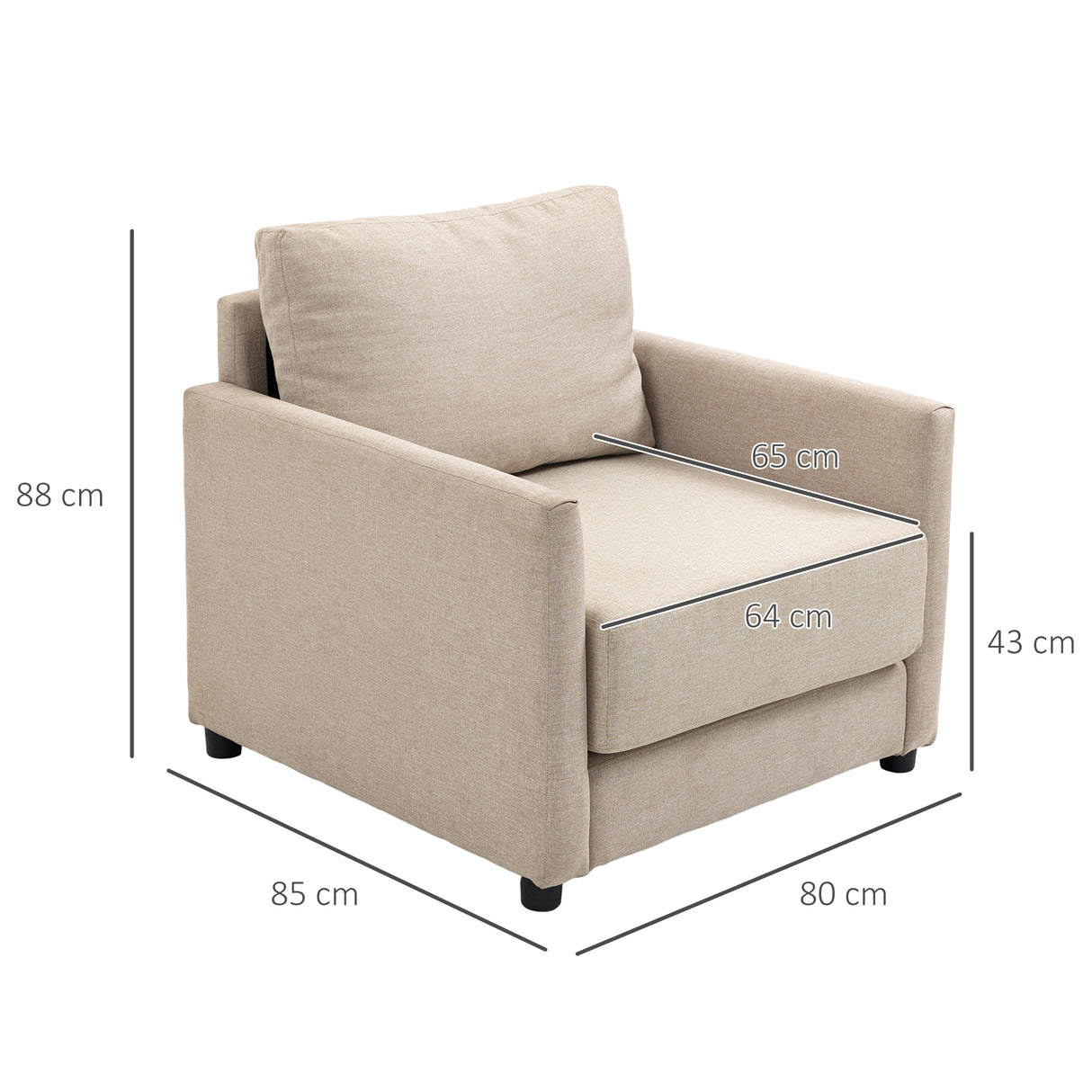 easycomfort easycomfort poltrona moderna in tessuto traspirante effetto lino con tasca interna 80x85x88 cm beige