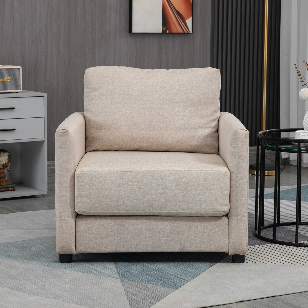 easycomfort easycomfort poltrona moderna in tessuto traspirante effetto lino con tasca interna 80x85x88 cm beige