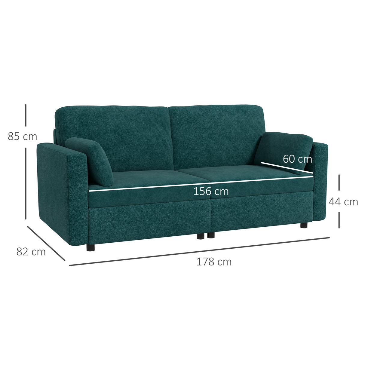 easycomfort easycomfort divano 3 posti in velluto con cuscini e seduta imbottita 178x82x85cm verde scuro