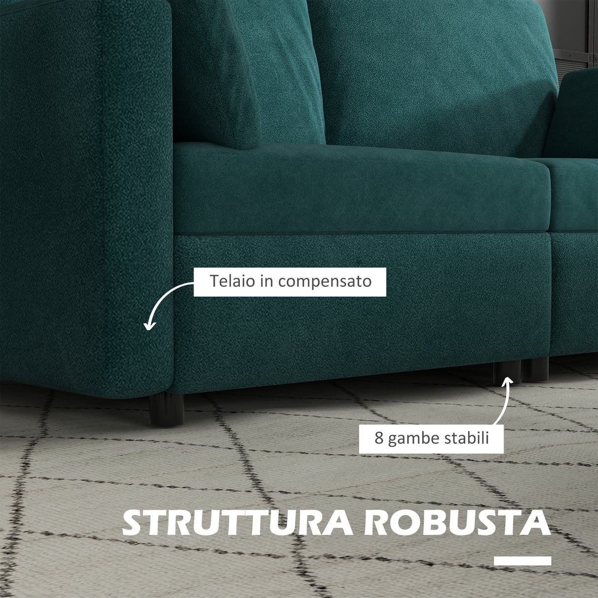 easycomfort easycomfort divano 3 posti in velluto con cuscini e seduta imbottita 178x82x85cm verde scuro