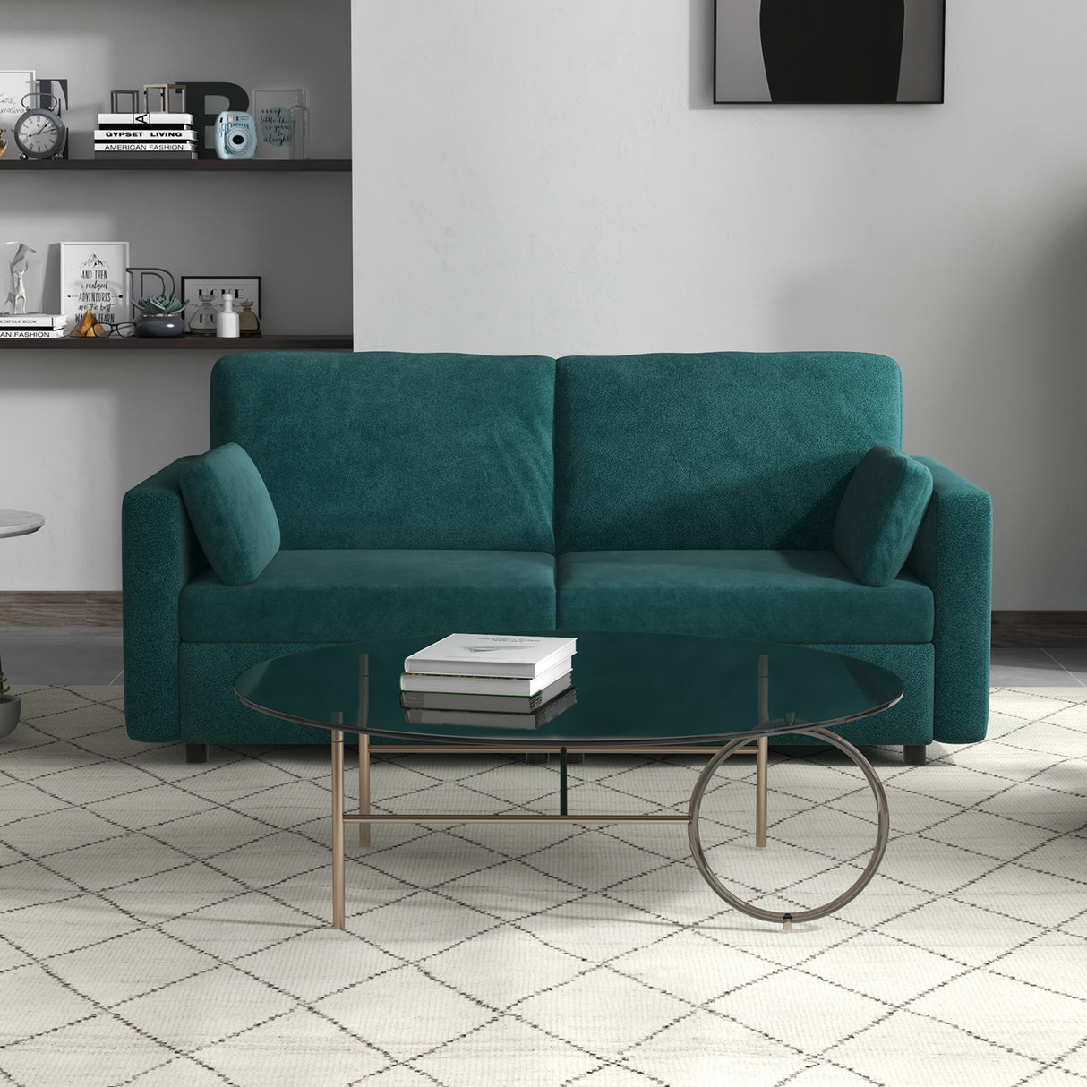 easycomfort easycomfort divano 3 posti in velluto con cuscini e seduta imbottita 178x82x85cm verde scuro