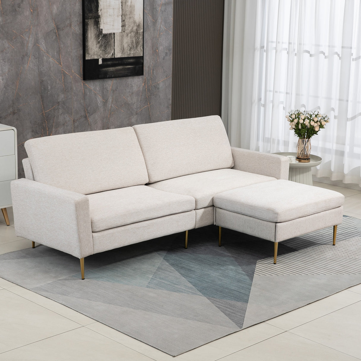 easycomfort easycomfort divano letto 3 posti in tessuto con poggiapiedi e schienale a 5 reclinazioni 213x91x83cm crema