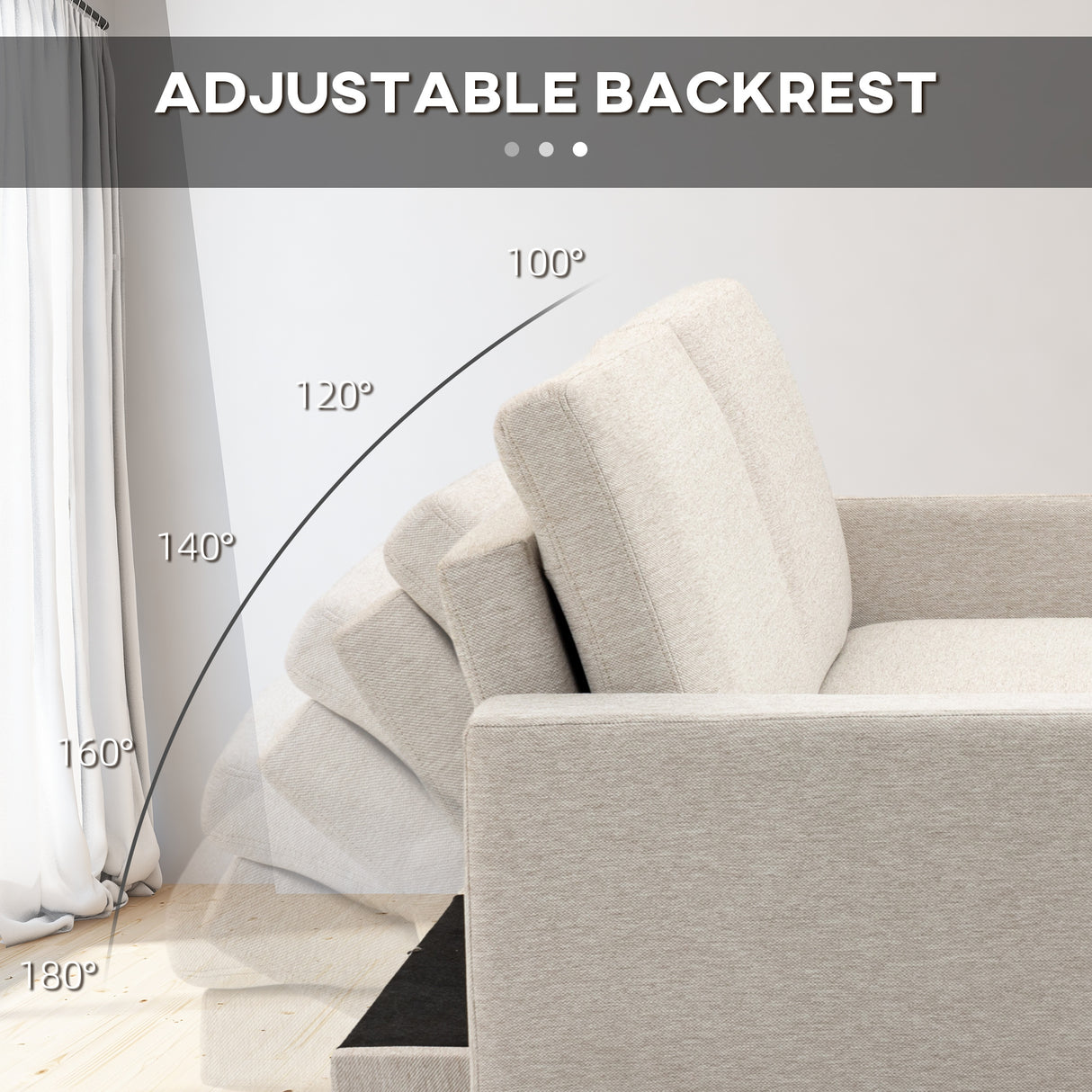 easycomfort easycomfort divano letto 3 posti in tessuto con poggiapiedi e schienale a 5 reclinazioni 213x91x83cm crema