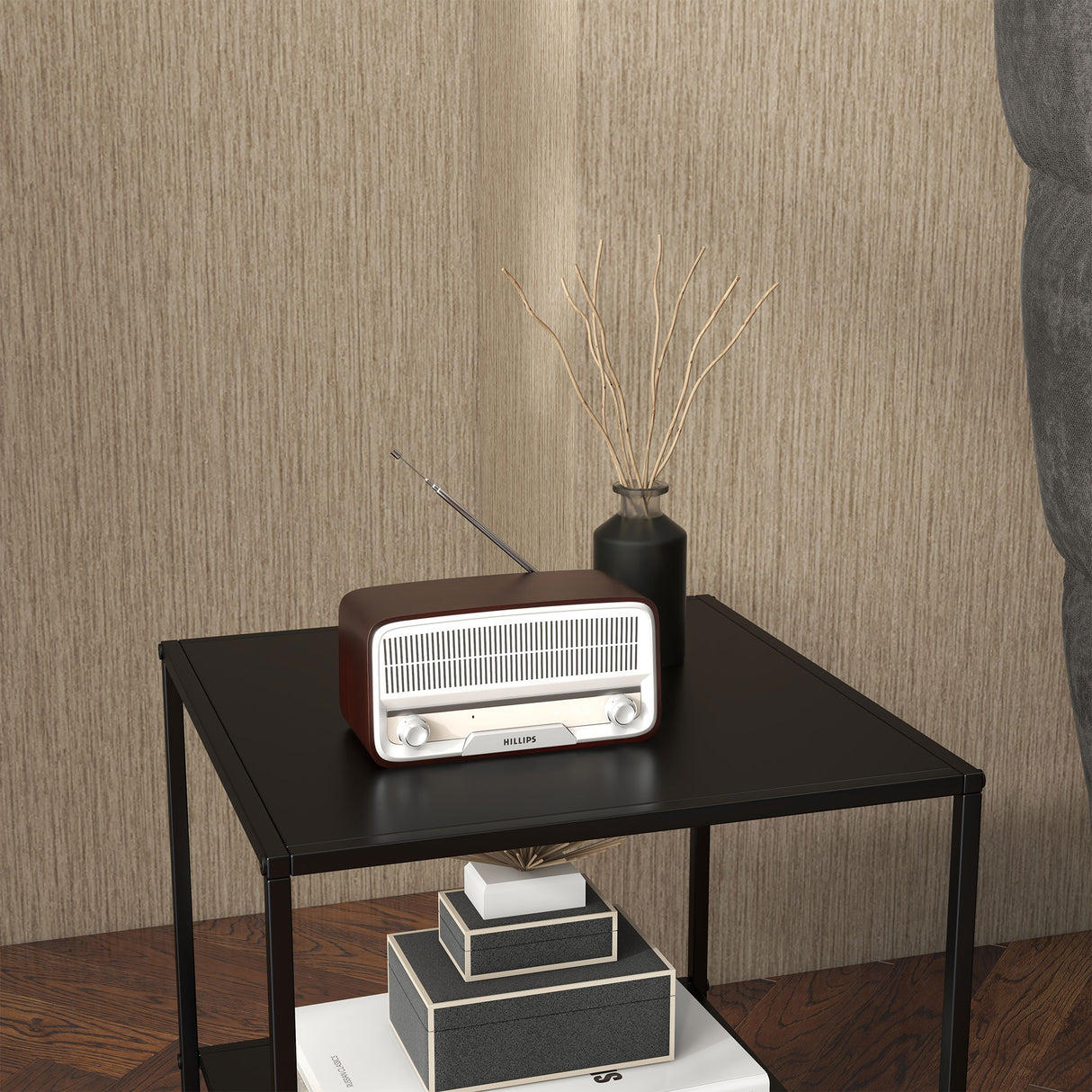 easycomfort easycomfort tavolino da caffe in stile industriale in acciaio a 2 ripiani 40x40x45cm nero