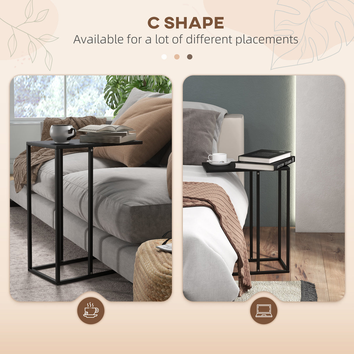 easycomfort easycomfort tavolino da salotto alto e industriale a forma di c in acciaio 46x26x60 cm nero